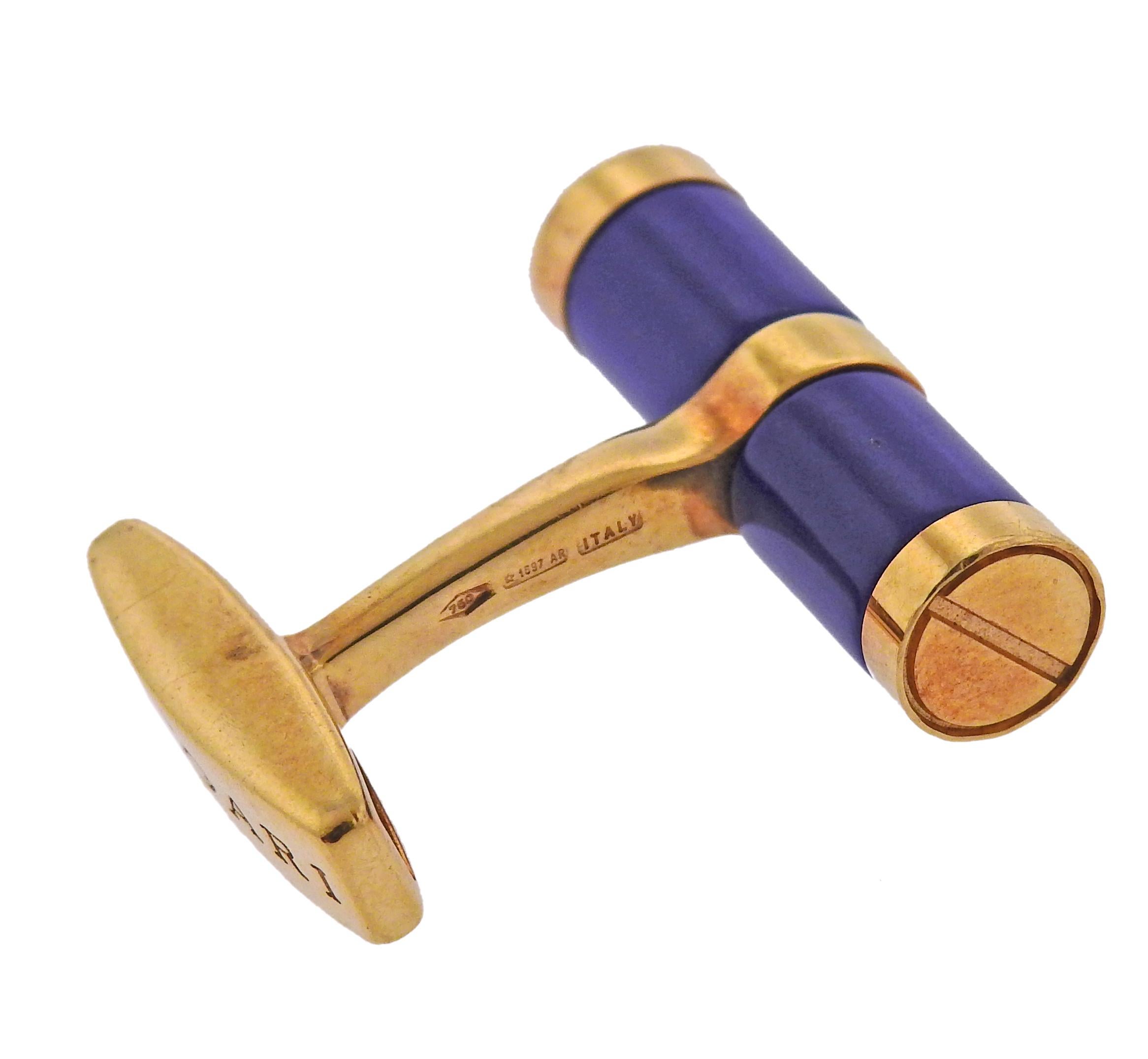 Bulgari Lapis Lazuli Gold Cufflinks In Excellent Condition In Lambertville, NJ