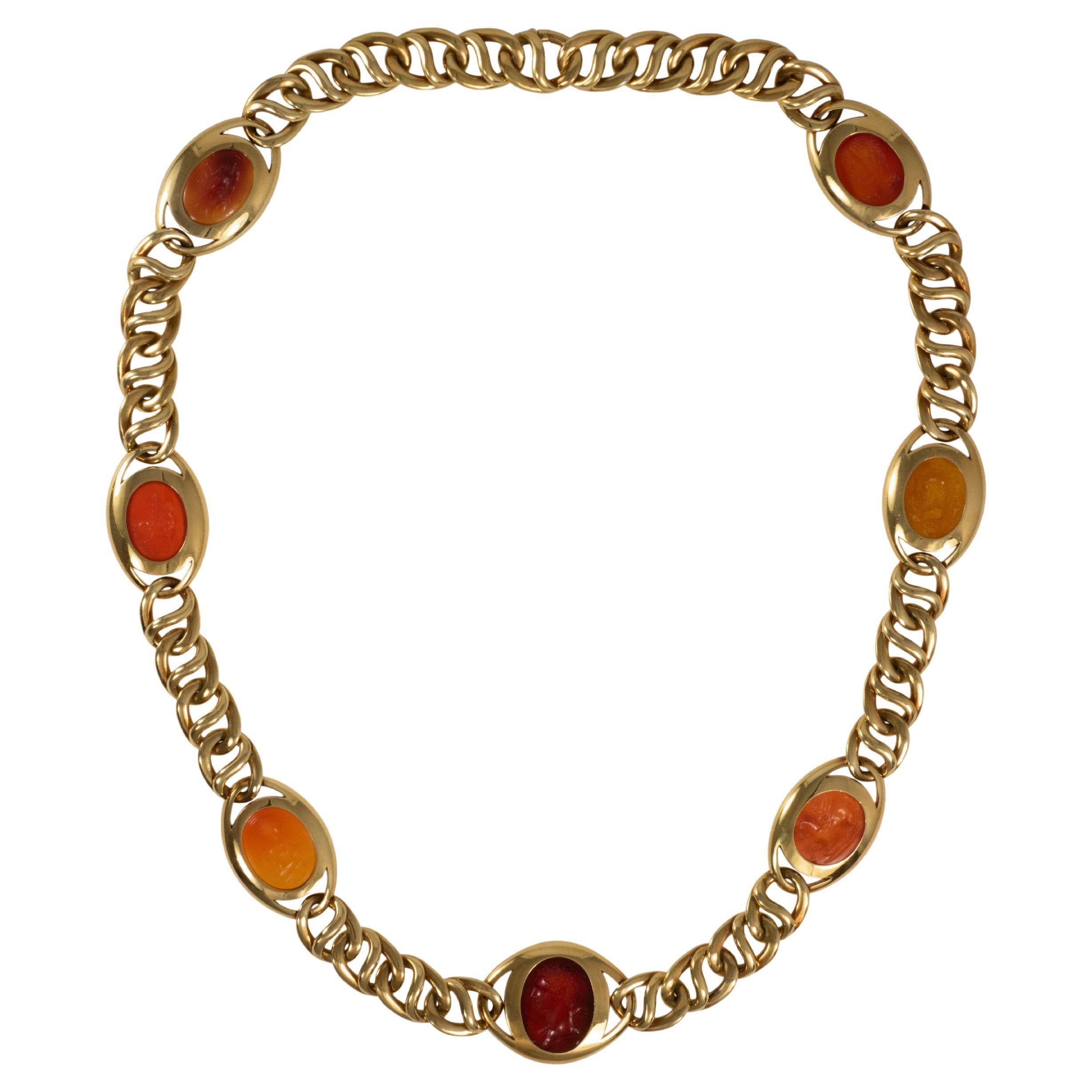 Bulgari Carnelian Intaglio Yellow Gold Necklace circa 1970 