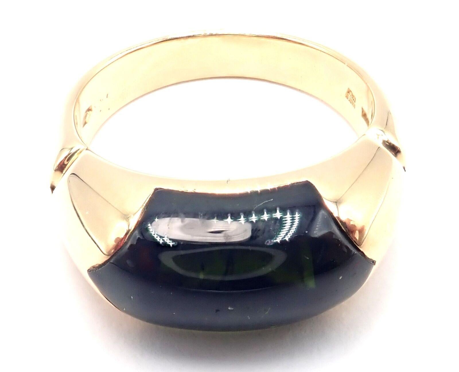 Bulgari Large Green Tourmaline Yellow Gold Band Ring In Excellent Condition In Holland, PA