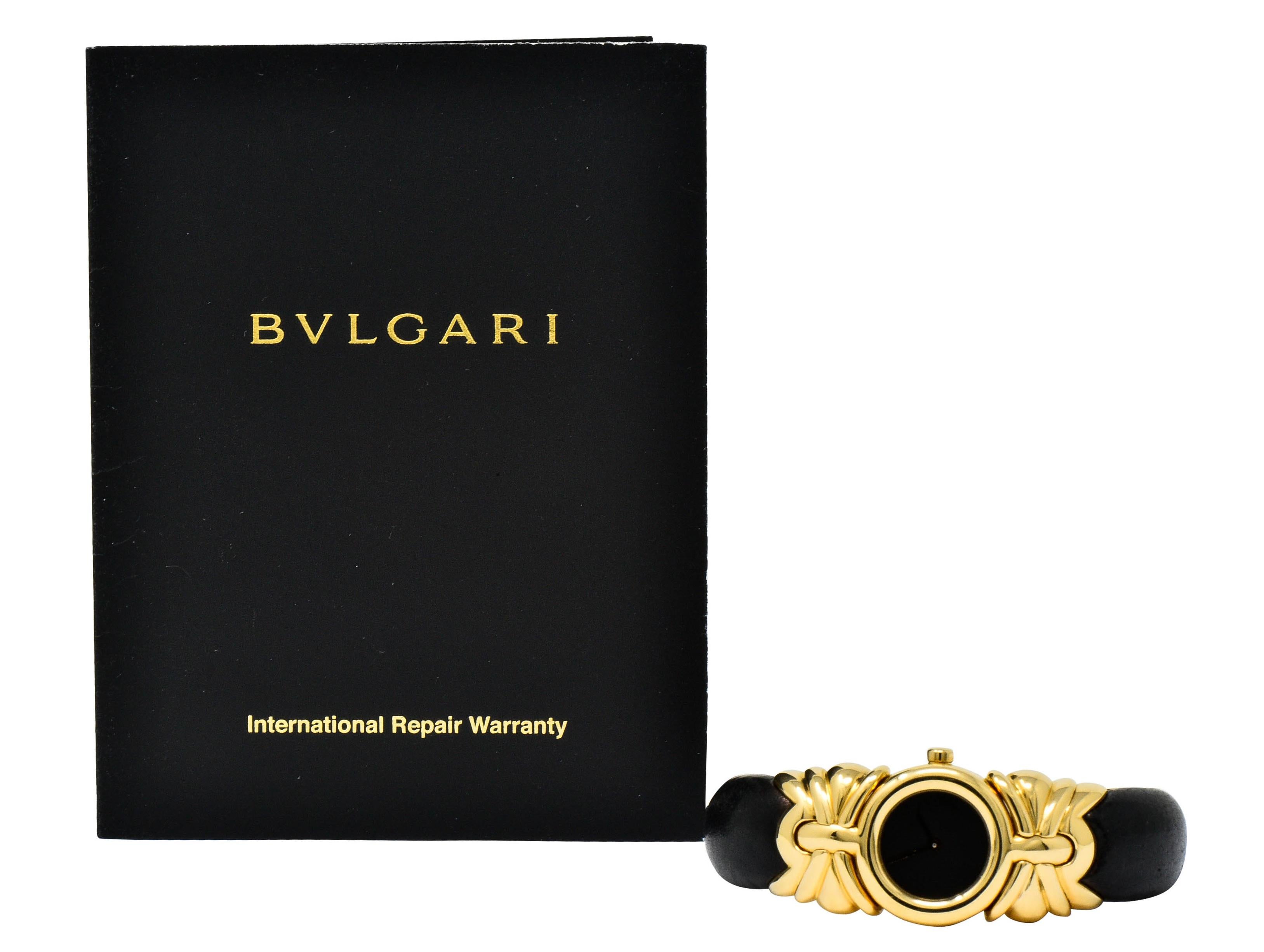 Bulgari Leather 18 Karat Yellow Gold Antalya Cuff Watch Bracelet 5