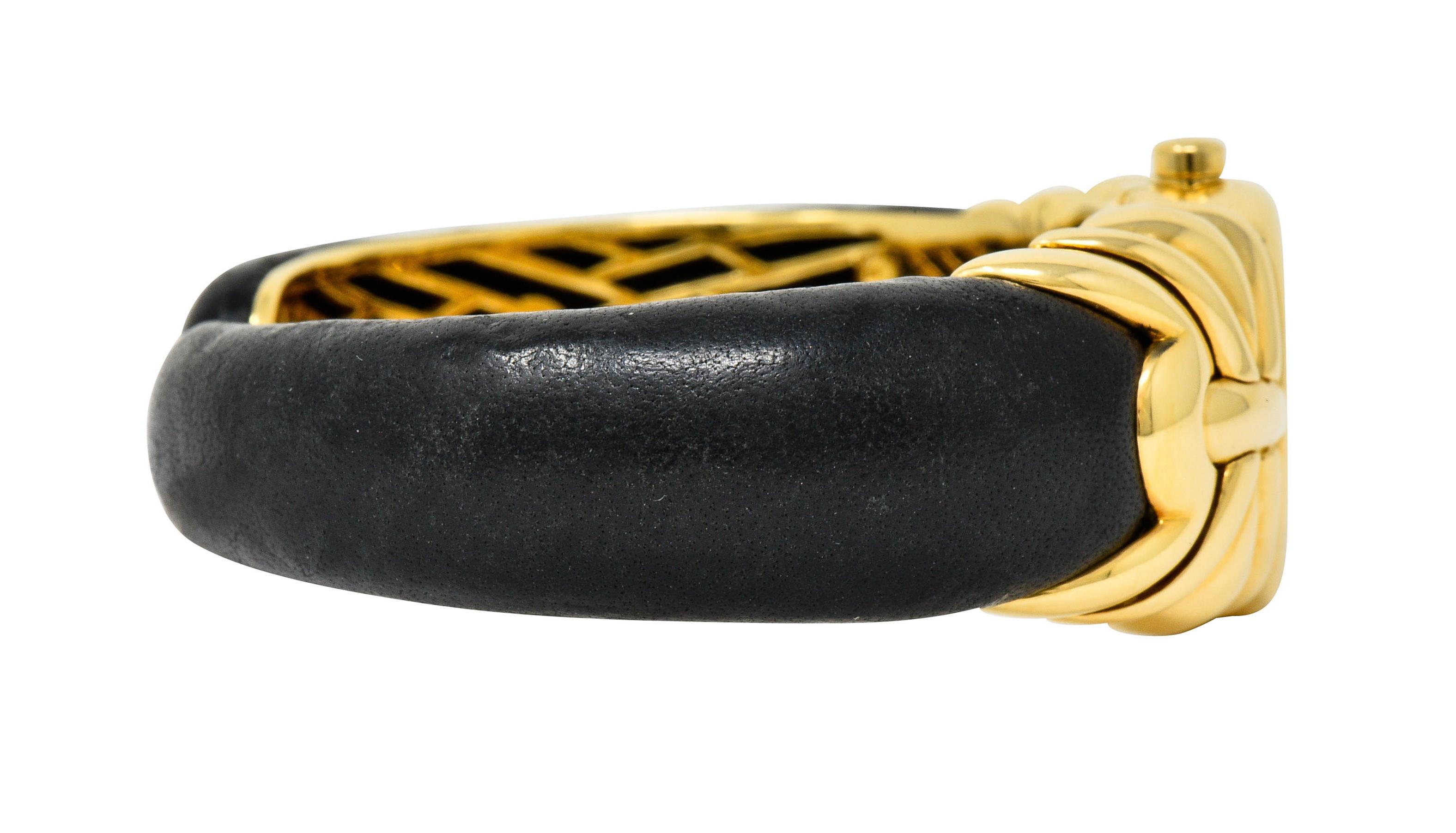 Contemporary Bulgari Leather 18 Karat Yellow Gold Antalya Cuff Watch Bracelet