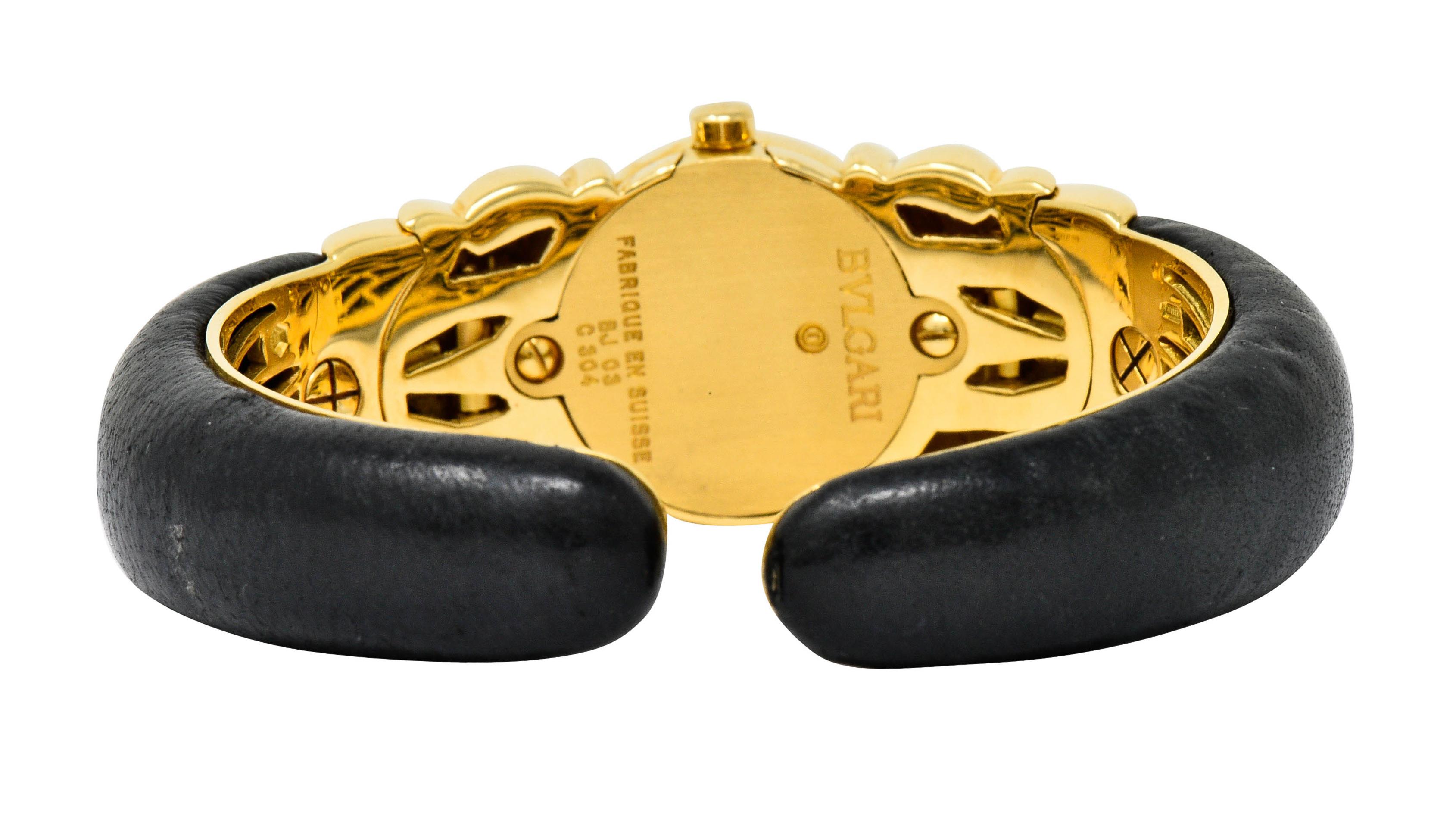 Bulgari Leather 18 Karat Yellow Gold Antalya Cuff Watch Bracelet In Excellent Condition In Philadelphia, PA