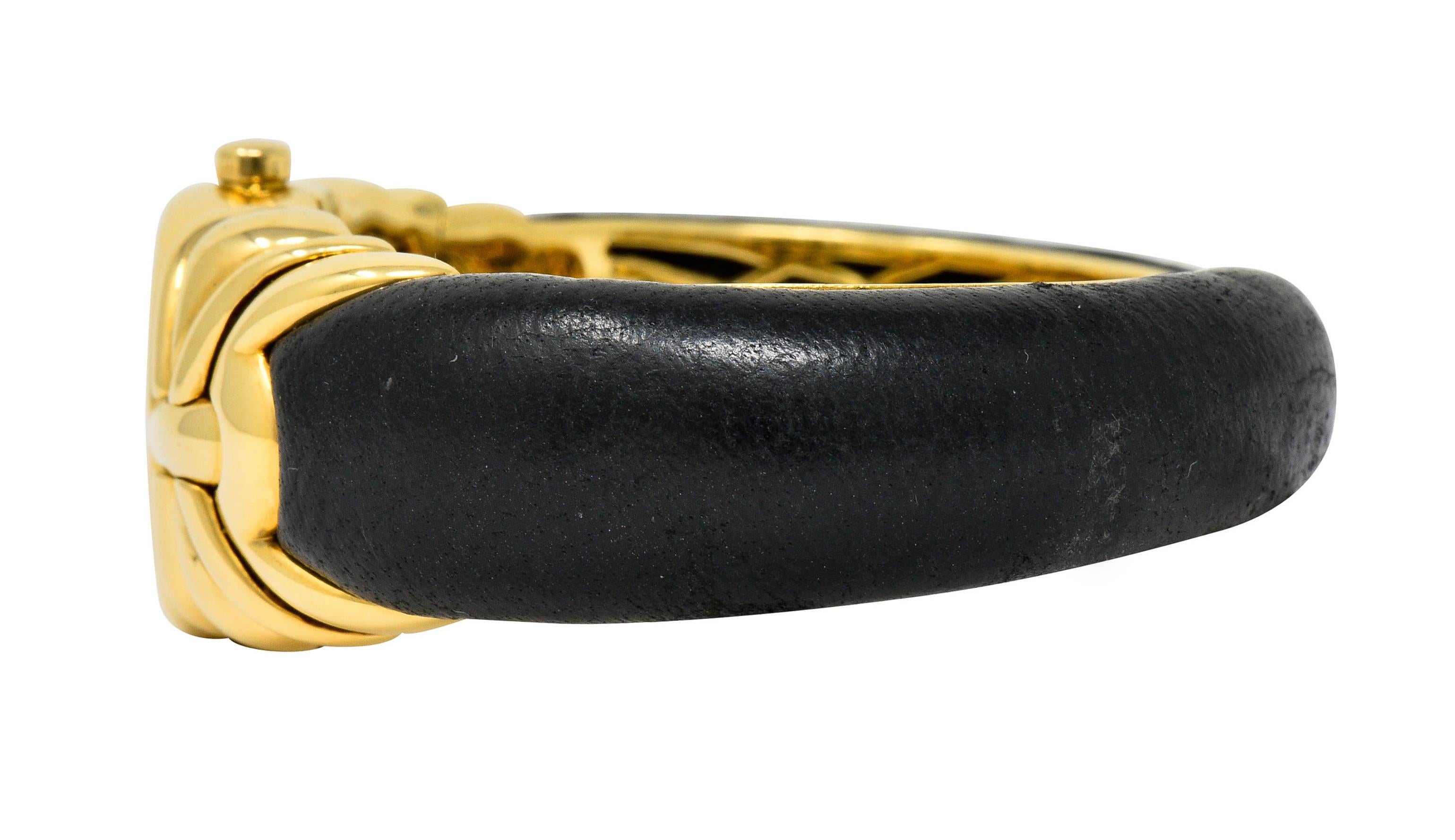 Women's or Men's Bulgari Leather 18 Karat Yellow Gold Antalya Cuff Watch Bracelet