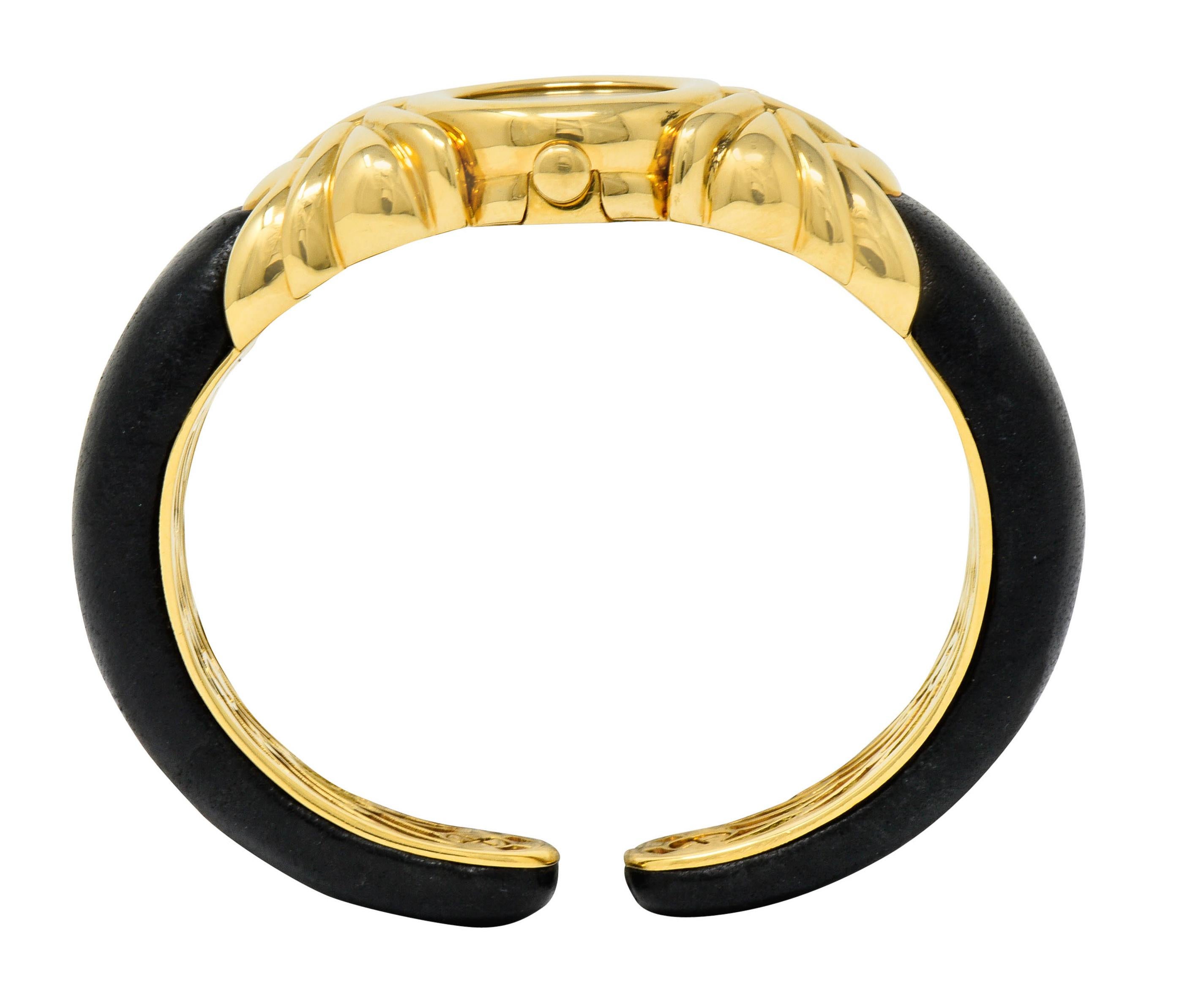 Bulgari Leather 18 Karat Yellow Gold Antalya Cuff Watch Bracelet 2