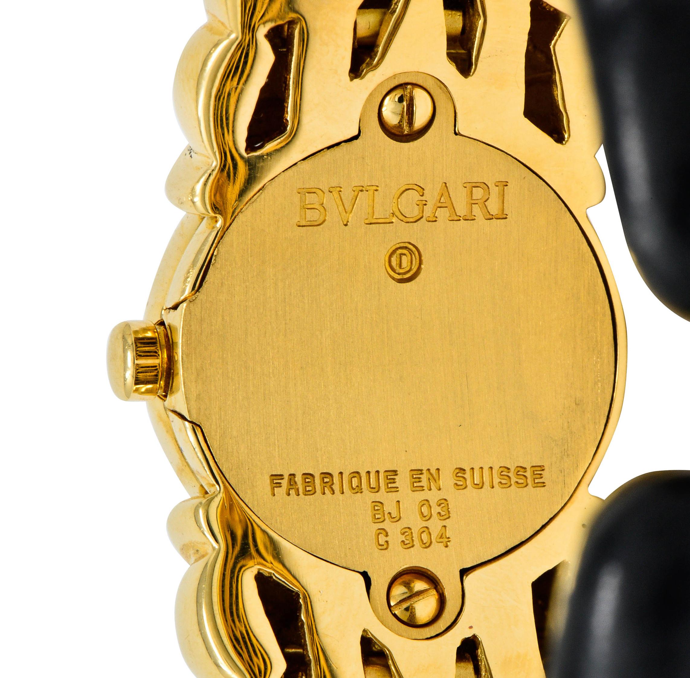 Bulgari Leather 18 Karat Yellow Gold Antalya Cuff Watch Bracelet 3