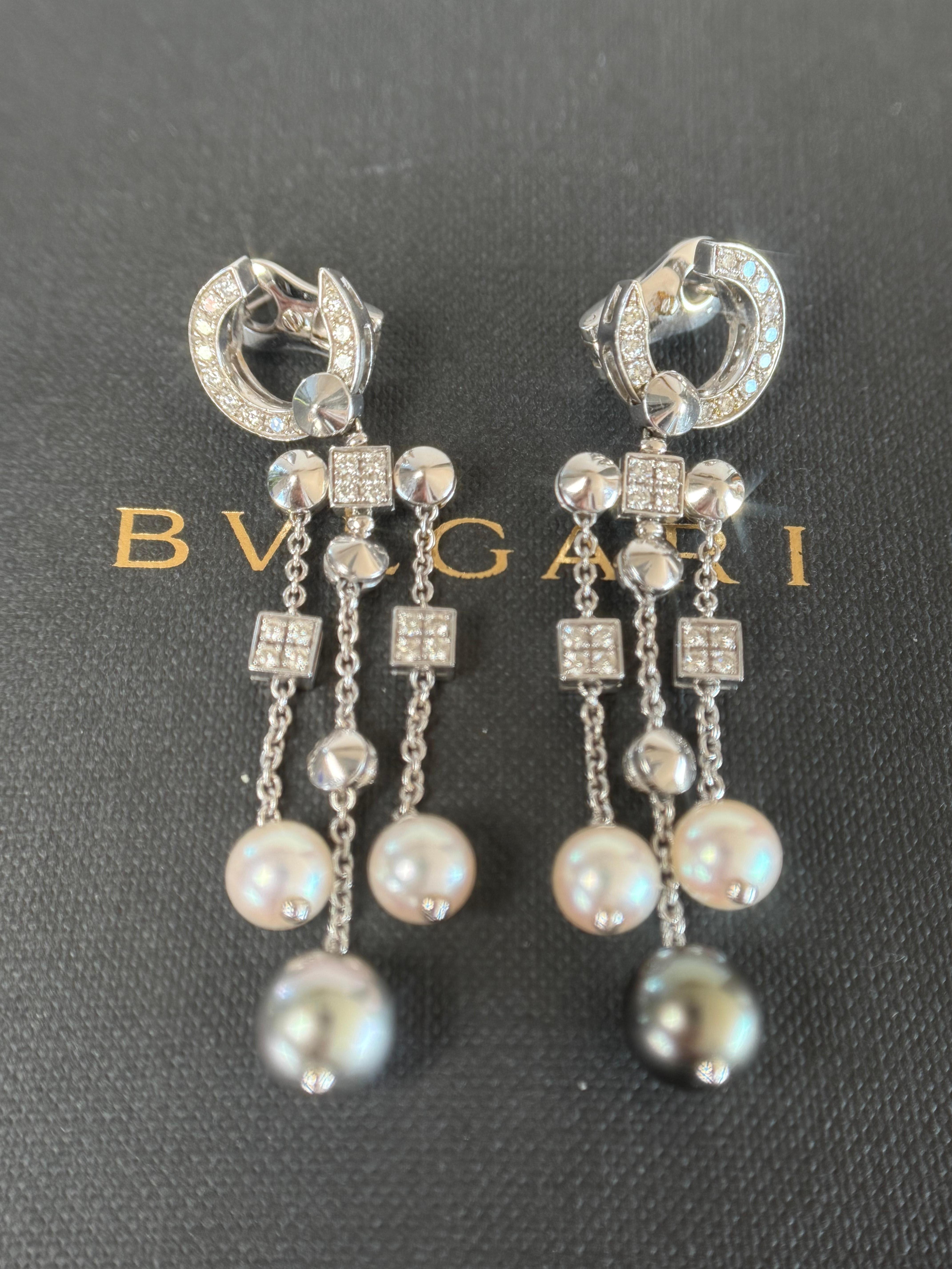 Pendientes colgantes Bulgari Lucea Diamantes y perlas Corte brillante en venta