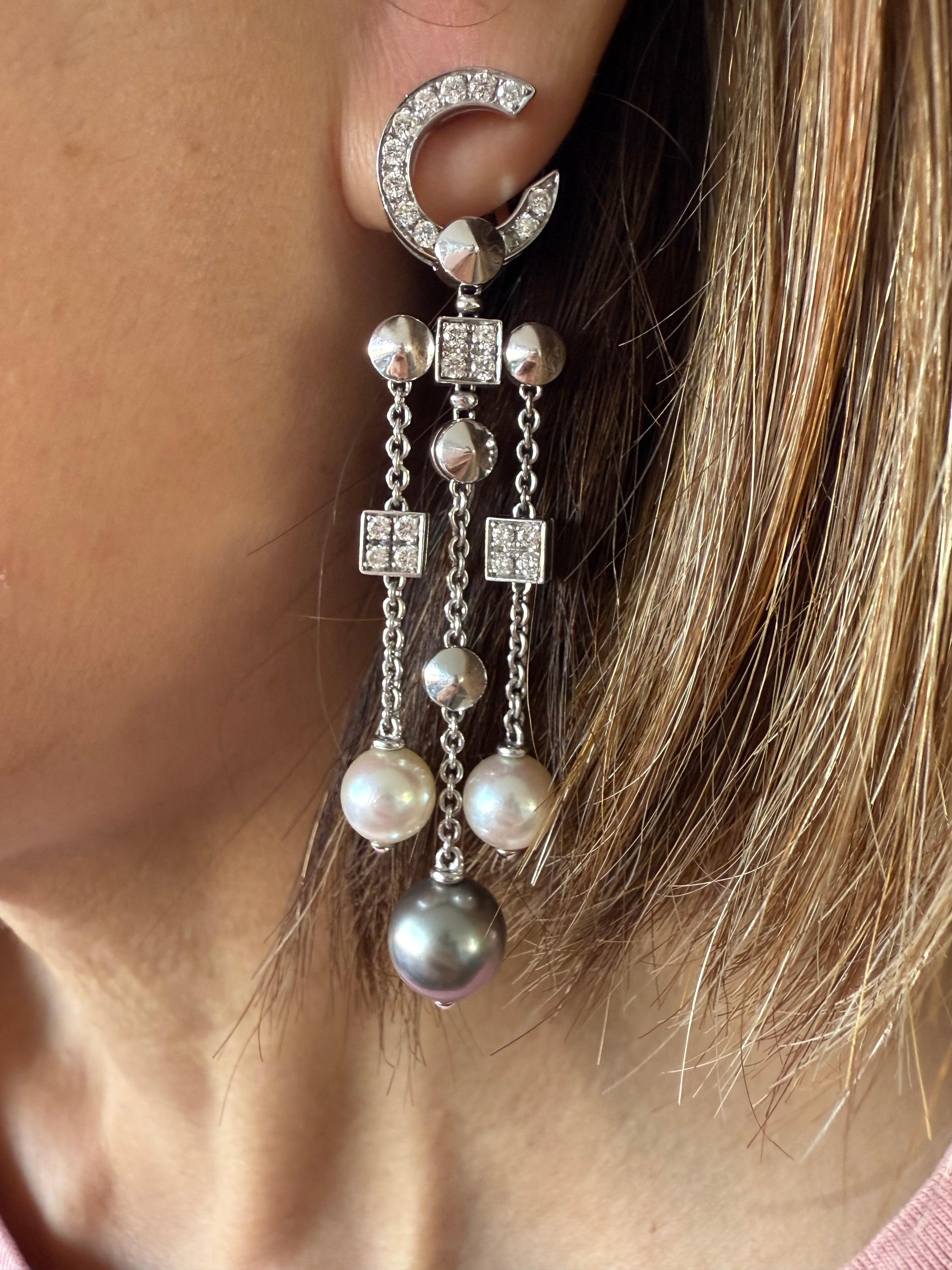 Pendientes colgantes Bulgari Lucea Diamantes y perlas en Bueno estado para la venta en Beverly Hills, CA