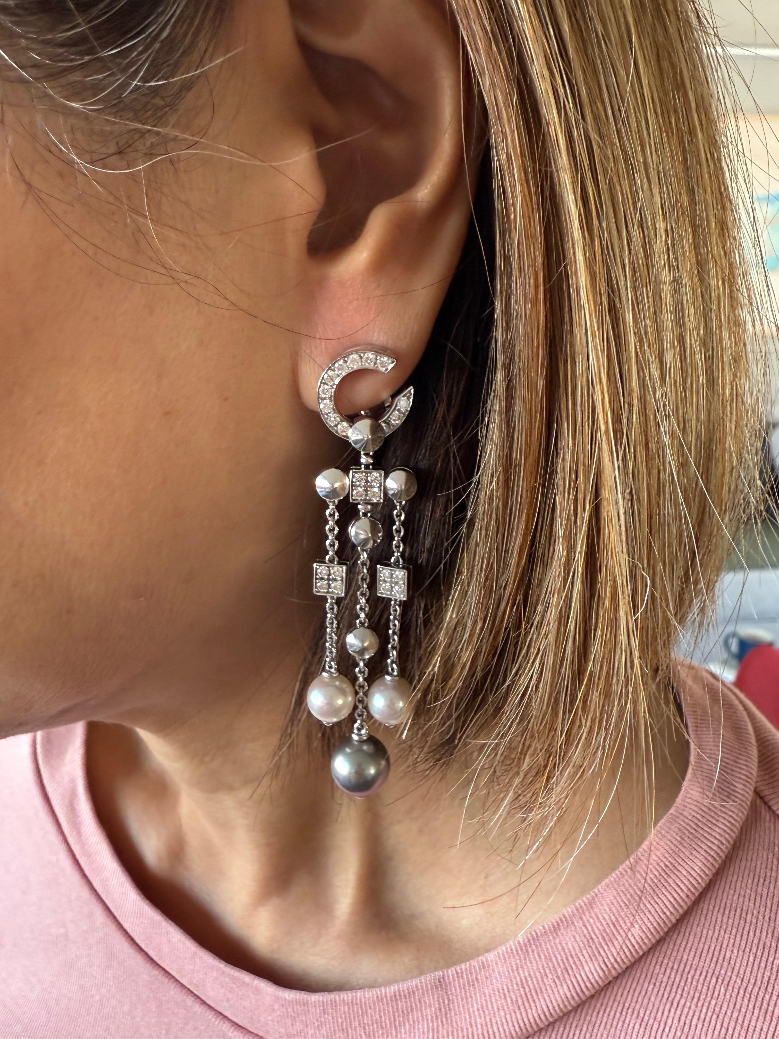 Femenino o masculino Pendientes colgantes Bulgari Lucea Diamantes y perlas en venta