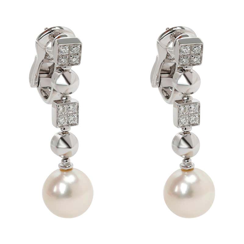 Bulgari Lucea Pearl and Diamond Drop Earring in 18 Karat White Gold 0.5 ...