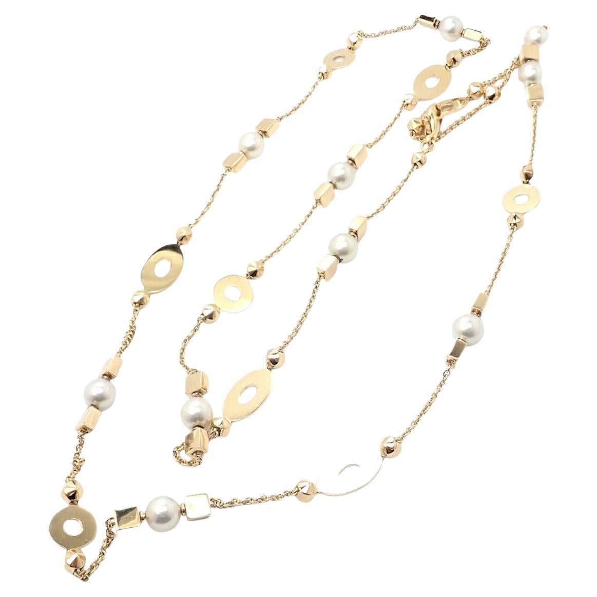 Bulgari Lucea Yellow Gold Long Chain Pearl Necklace For Sale