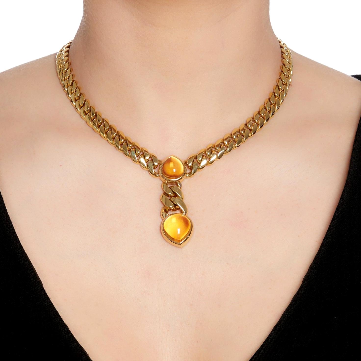 Bulgari Prächtige Vintage Citrin-Gold-Halskette (Cabochon)