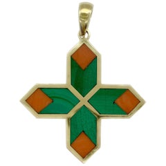 Bulgari Malachite and Coral Cross Pendant-Necklace