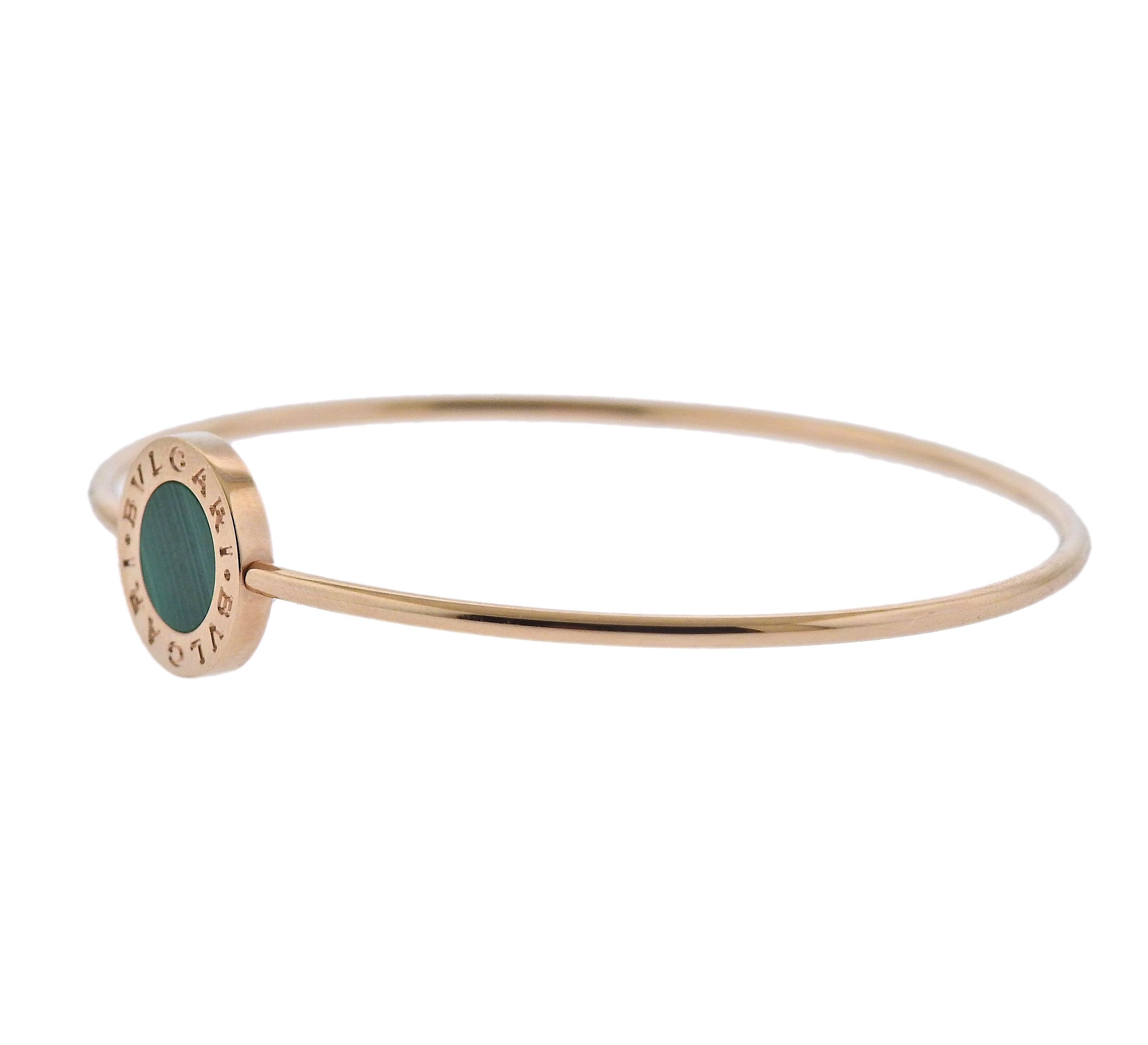 Bulgari 18k rose gold bangle bracelet with malachite. Retail $1950, comes with box and COA. Bracelet will fit approx. 7