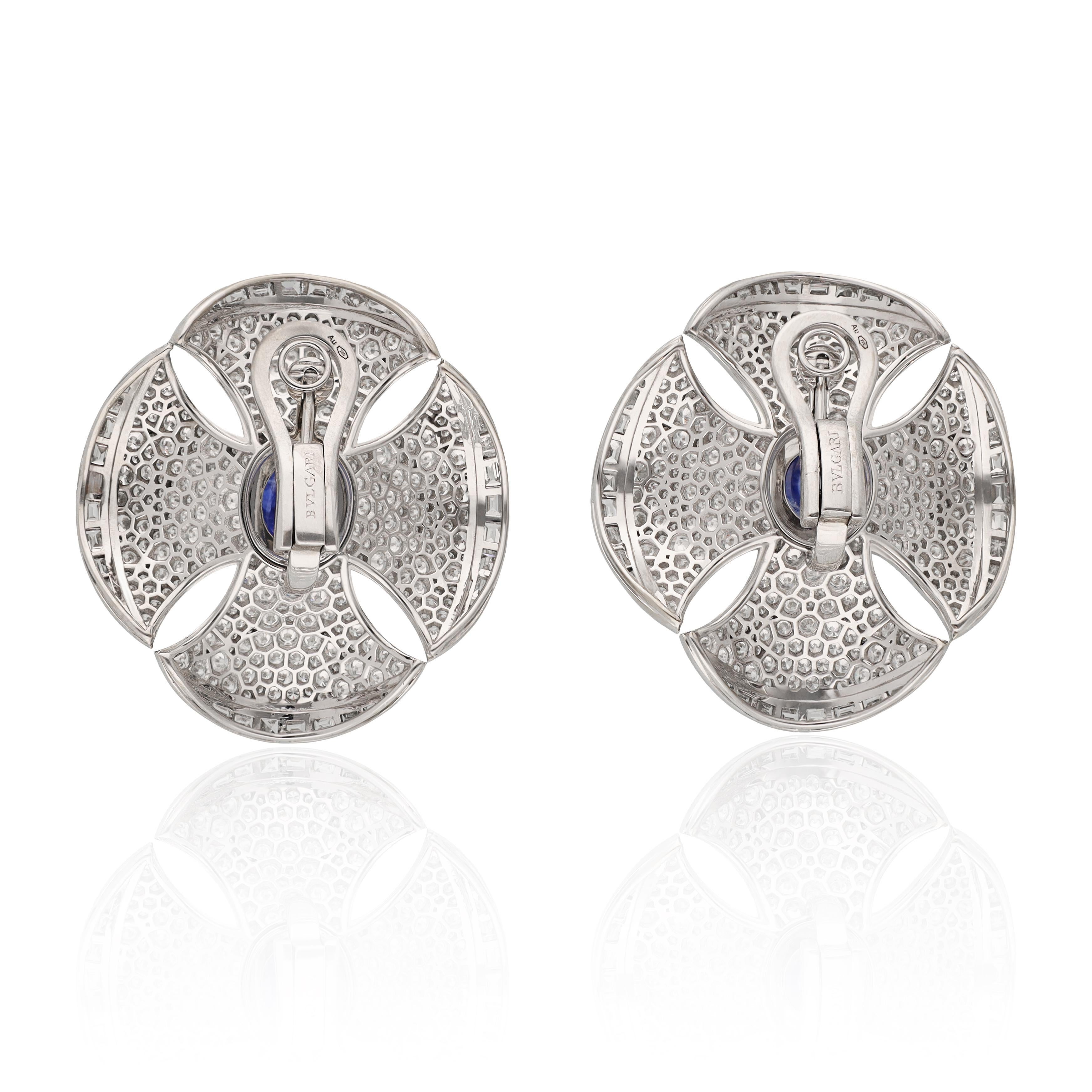 Oval Cut BULGARI Maltese Flower Cabochon Sapphire Ear Clips For Sale