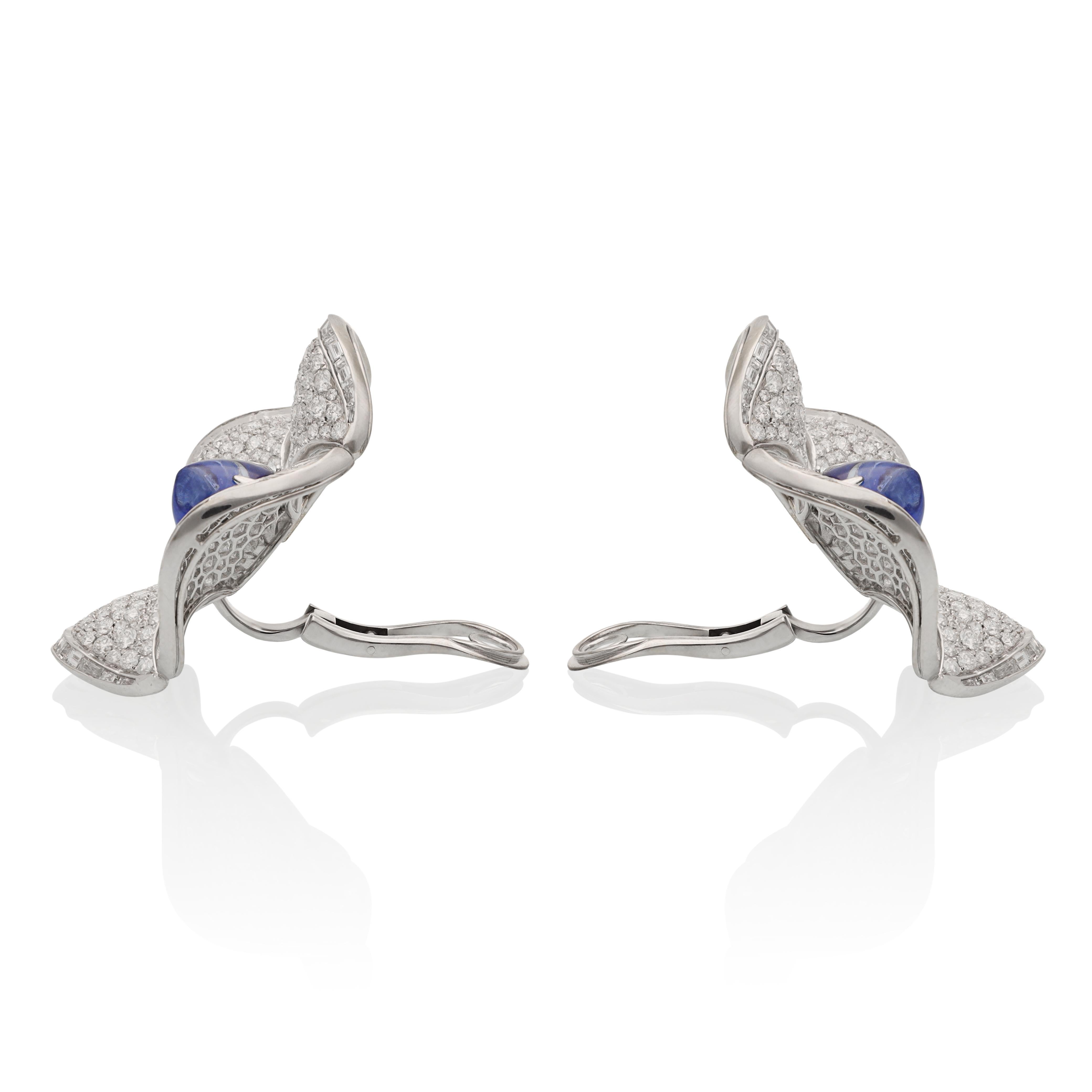 Women's or Men's BULGARI Maltese Flower Cabochon Sapphire Ear Clips For Sale