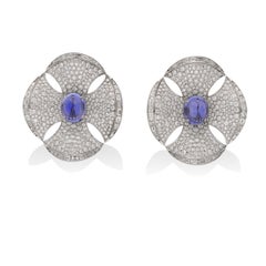 BULGARI Maltese Flower Cabochon Sapphire Ear Clips