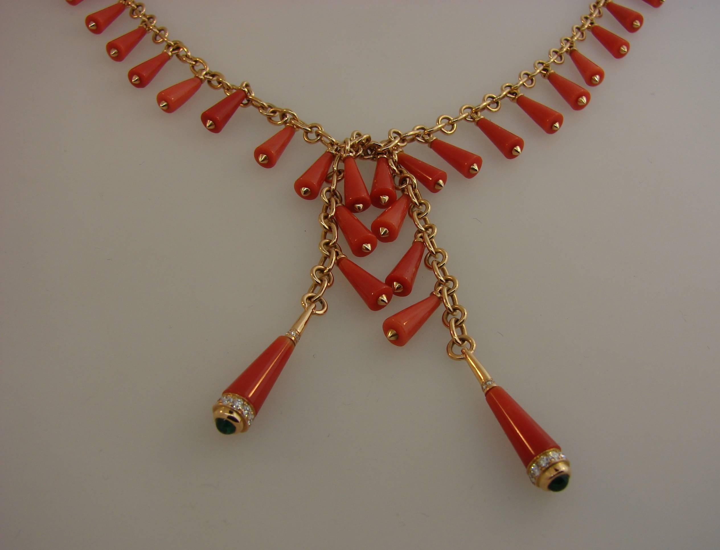 Women's Bulgari Mediterranean Coral Diamond Emerald Yellow Gold Necklace