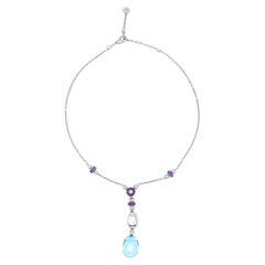 BULGARI Mediterranean Eden 18K WG Diamond Topaz Drop Pendant Necklace