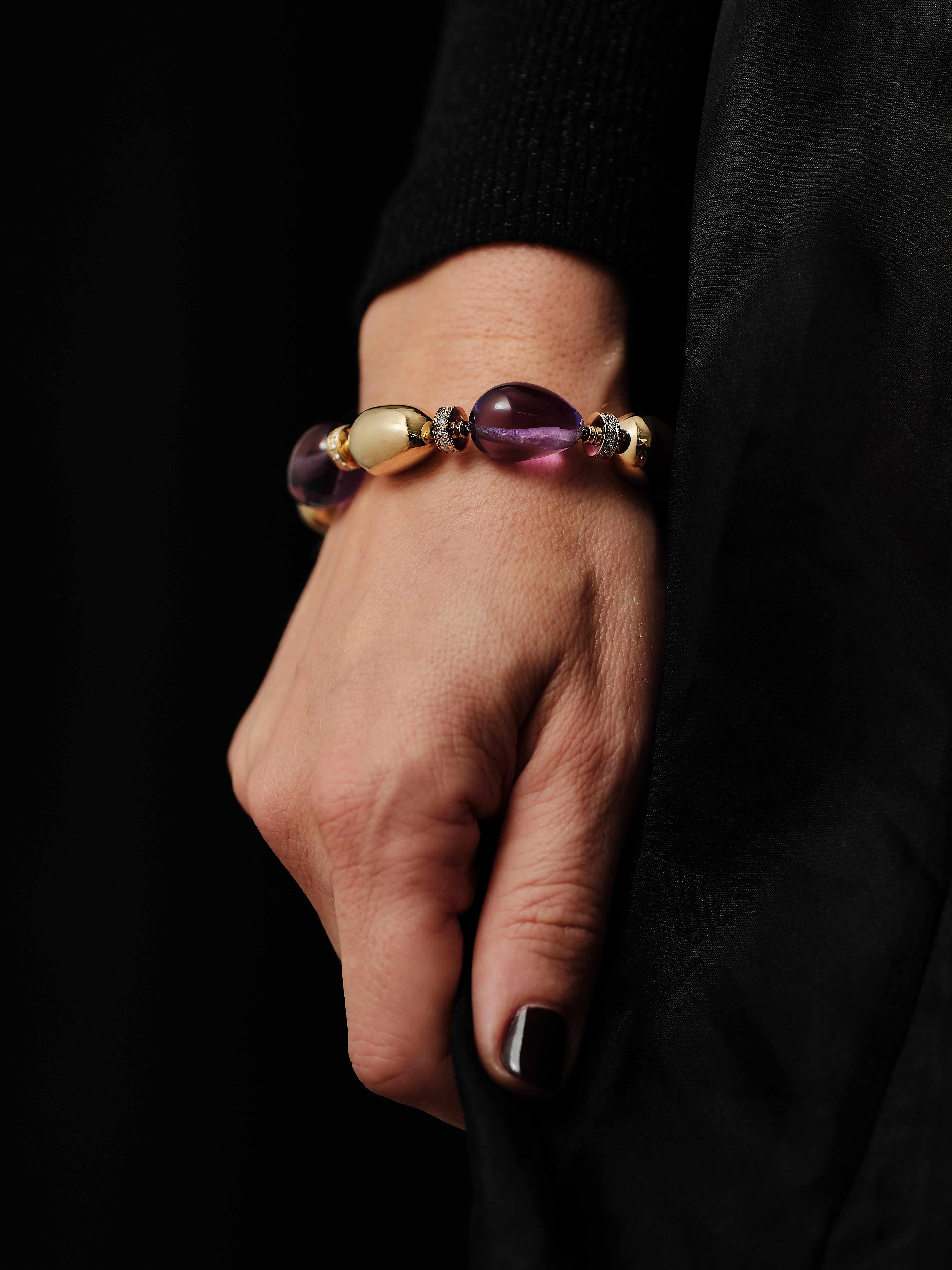 Modern Bulgari ‘Mediterranean Eden Sassi’ amethyst, diamond and gold bracelet For Sale