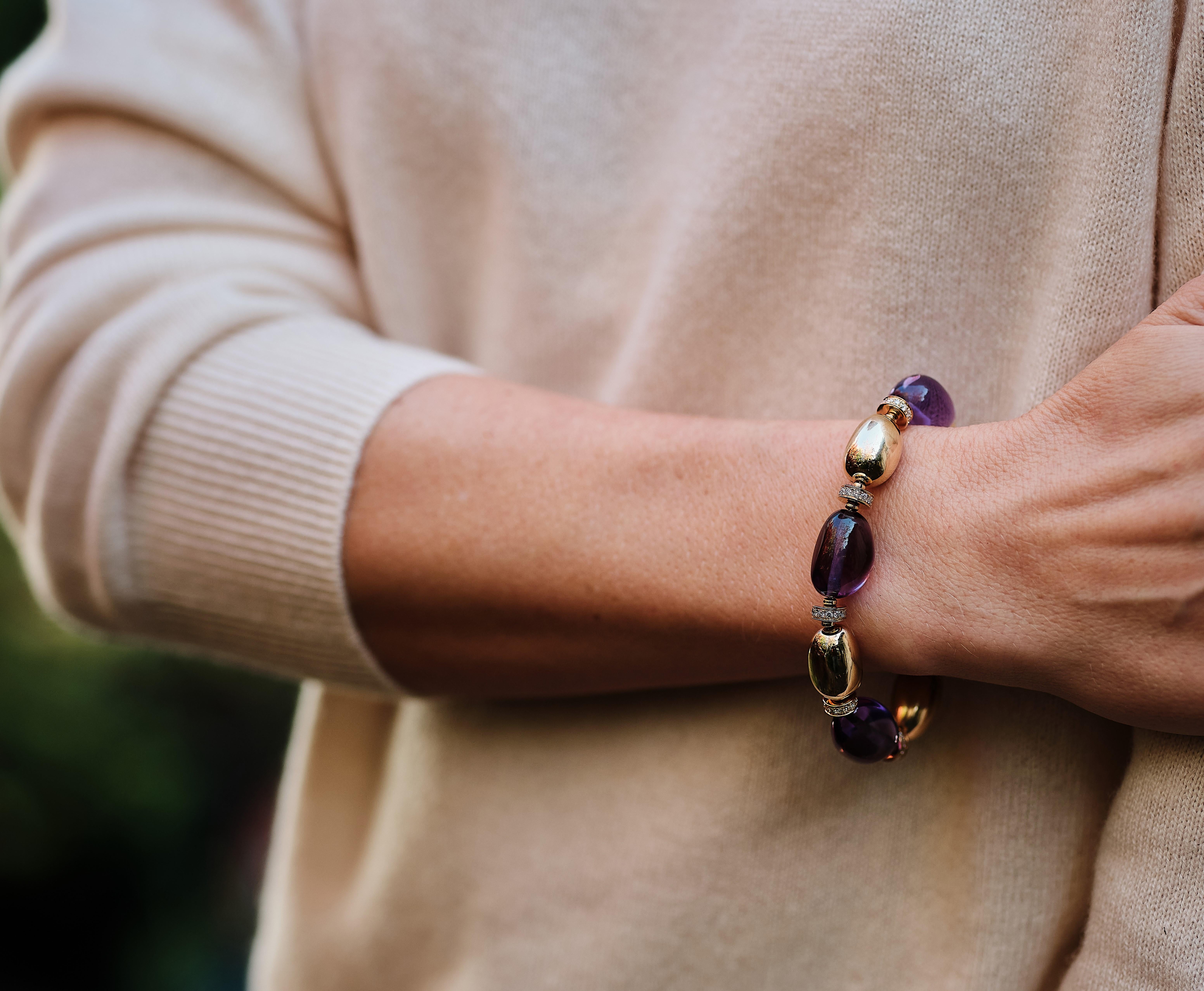 Bead Bulgari ‘Mediterranean Eden Sassi’ amethyst, diamond and gold bracelet For Sale