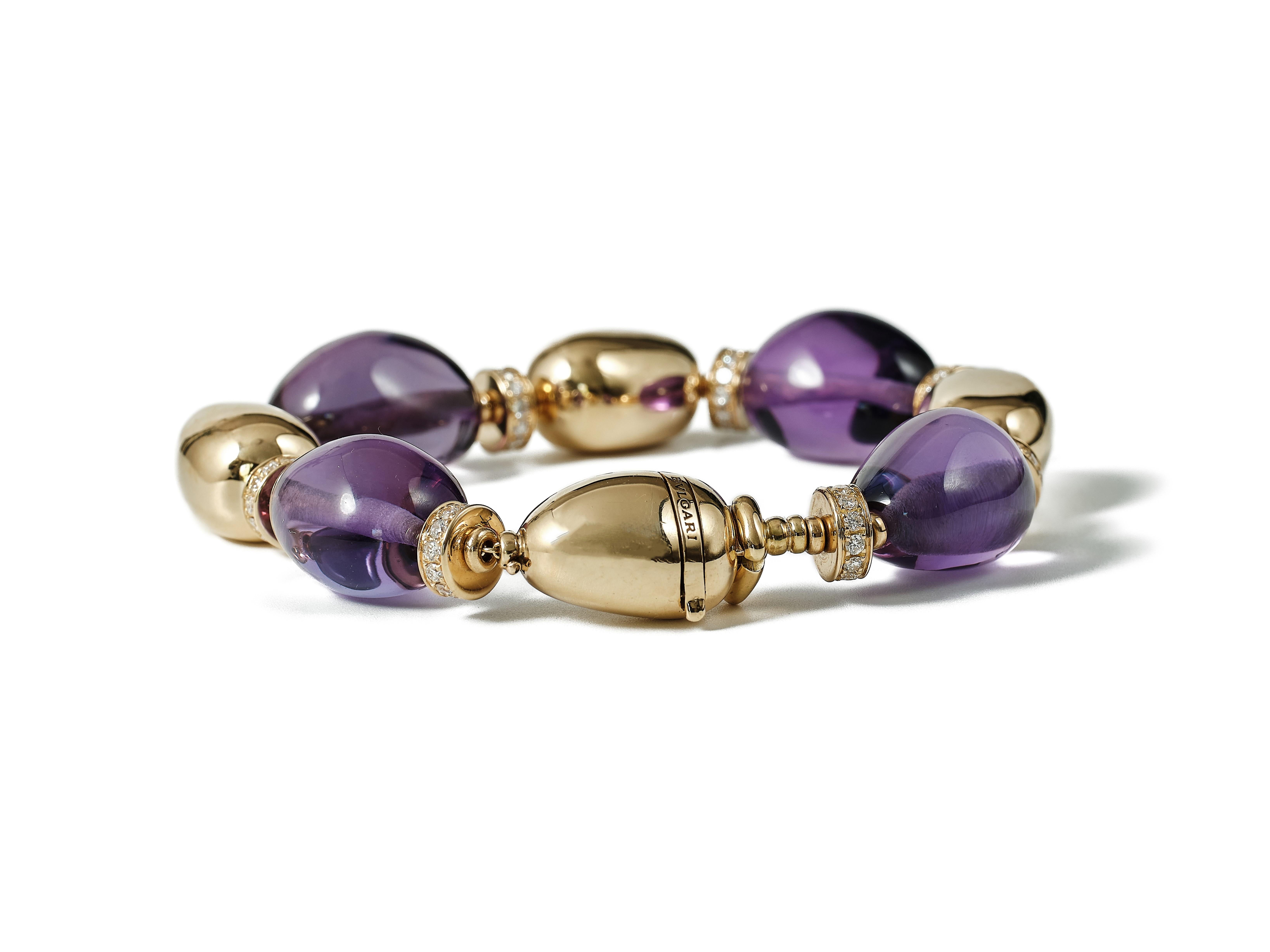 Bulgari ‘Mediterranean Eden Sassi’ amethyst, diamond and gold bracelet In Good Condition For Sale In Malmö, Skåne län