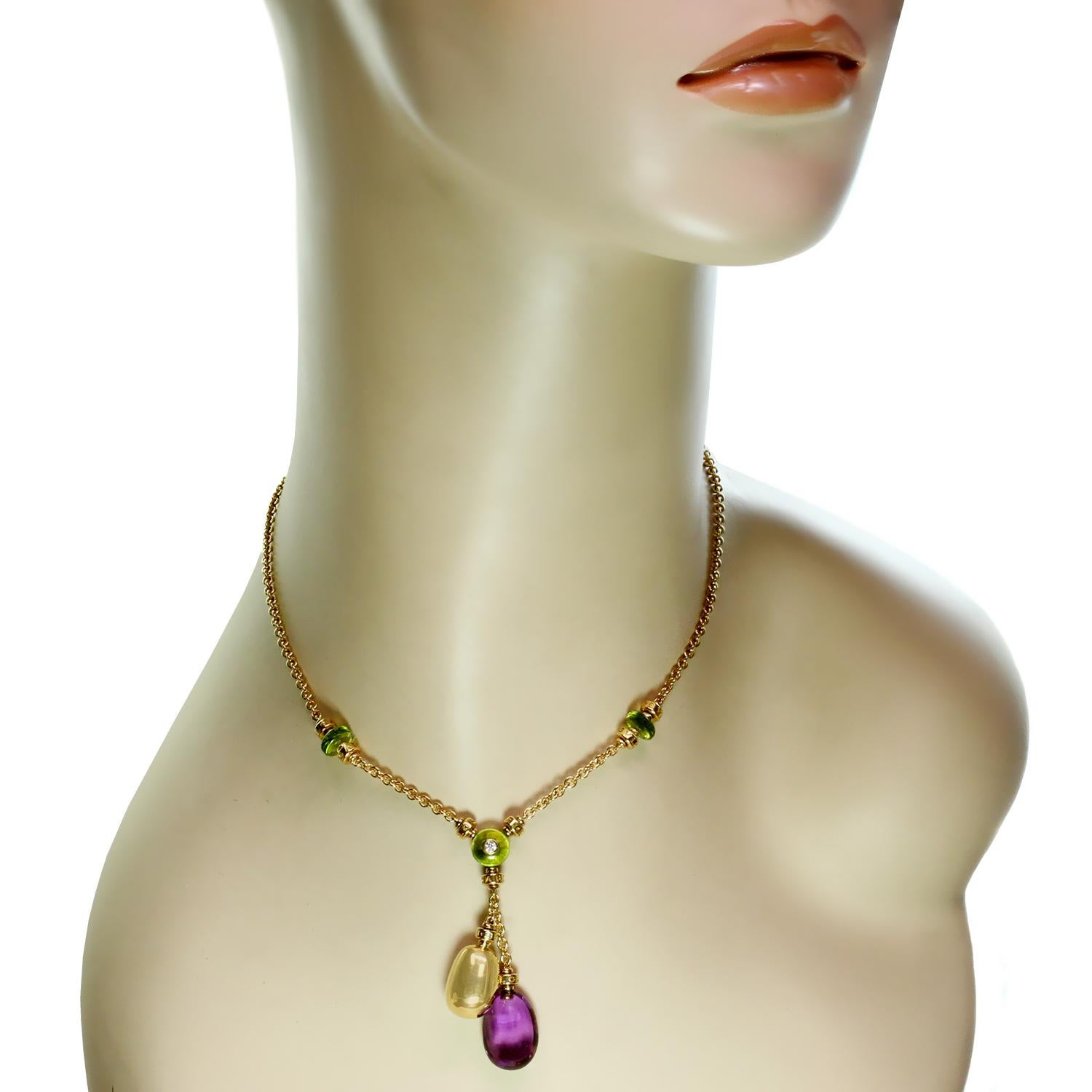 Women's Bulgari Mediterranean Eden Diamond Amethyst Peridot Yellow Gold Necklace