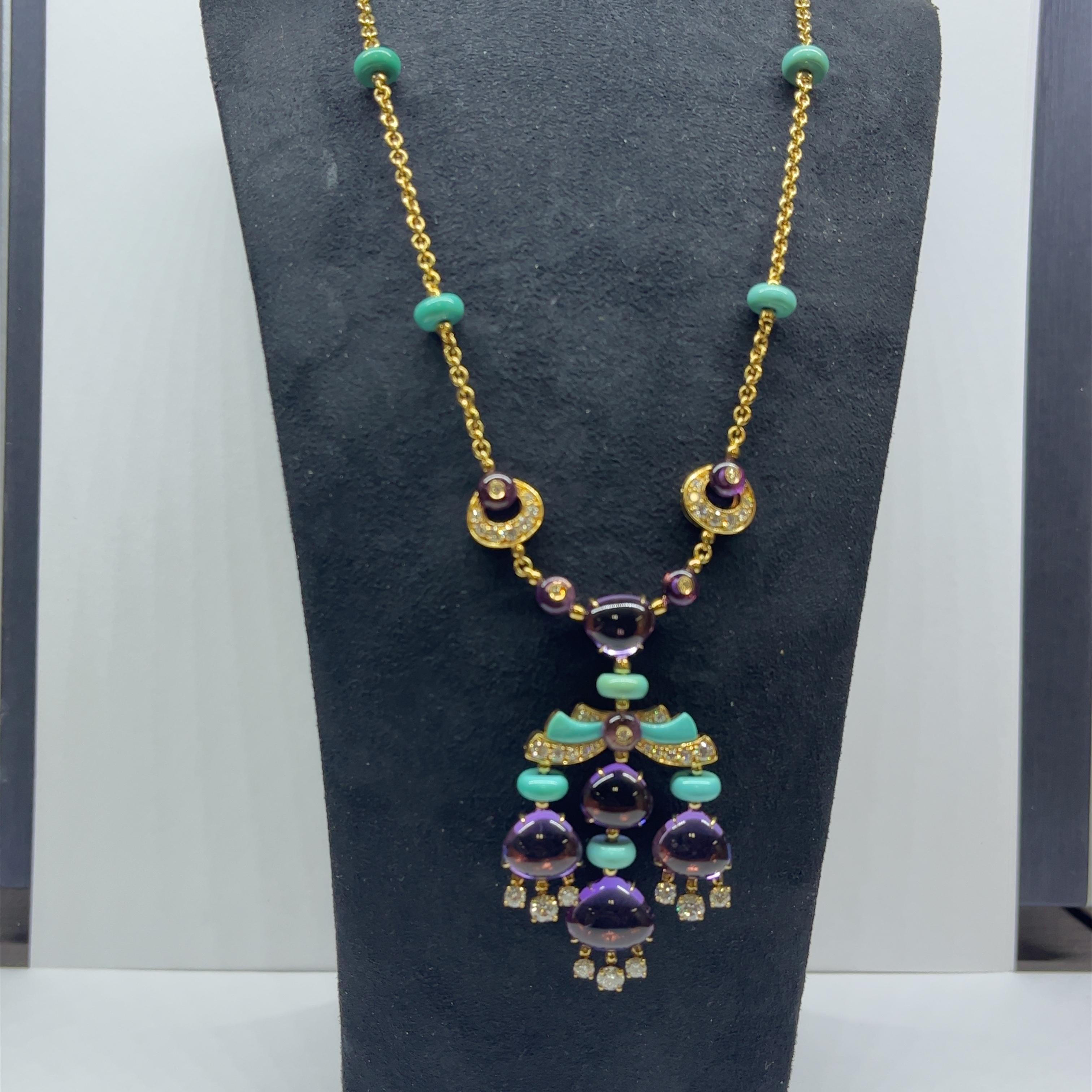 Bulgari Mediterranean Eden Diamond Amethyst & Turquoise Necklace with Earrings 1