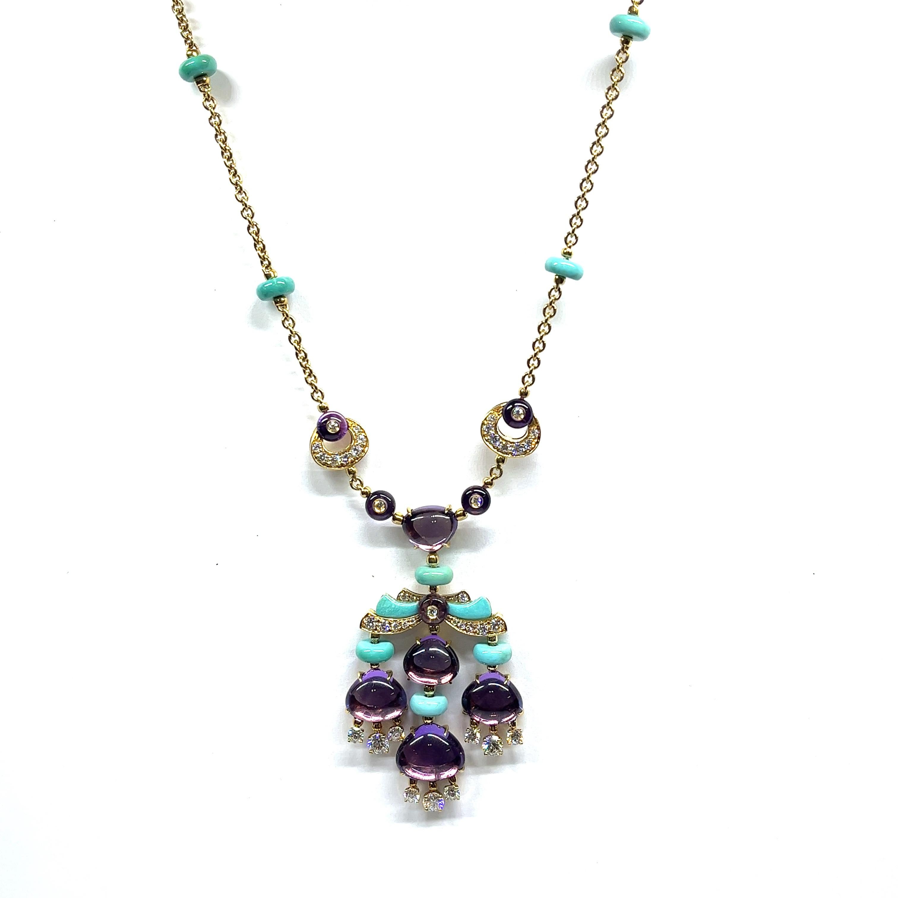 Bulgari Mediterranean Eden Diamond Amethyst & Turquoise Necklace with Earrings 2