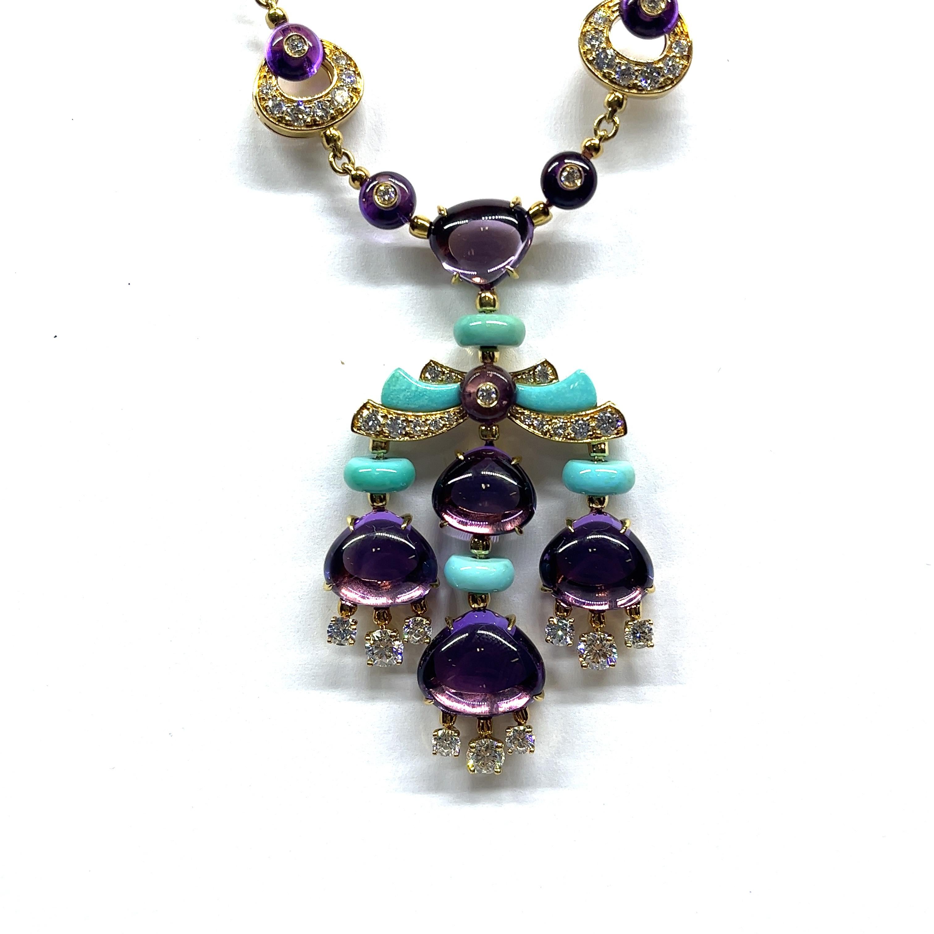 Bulgari Mediterranean Eden Diamond Amethyst & Turquoise Necklace with Earrings 3