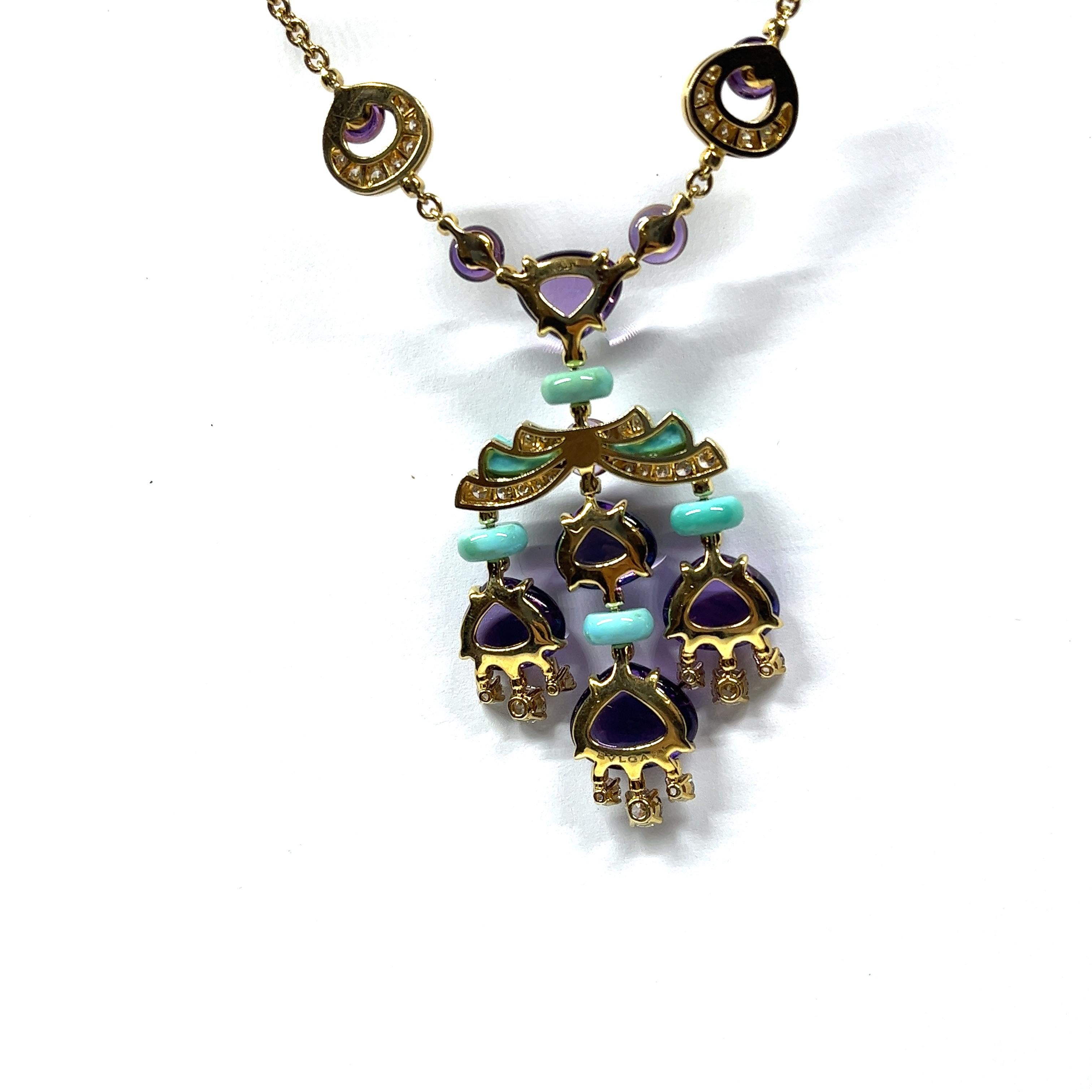 Bulgari Mediterranean Eden Diamond Amethyst & Turquoise Necklace with Earrings 4