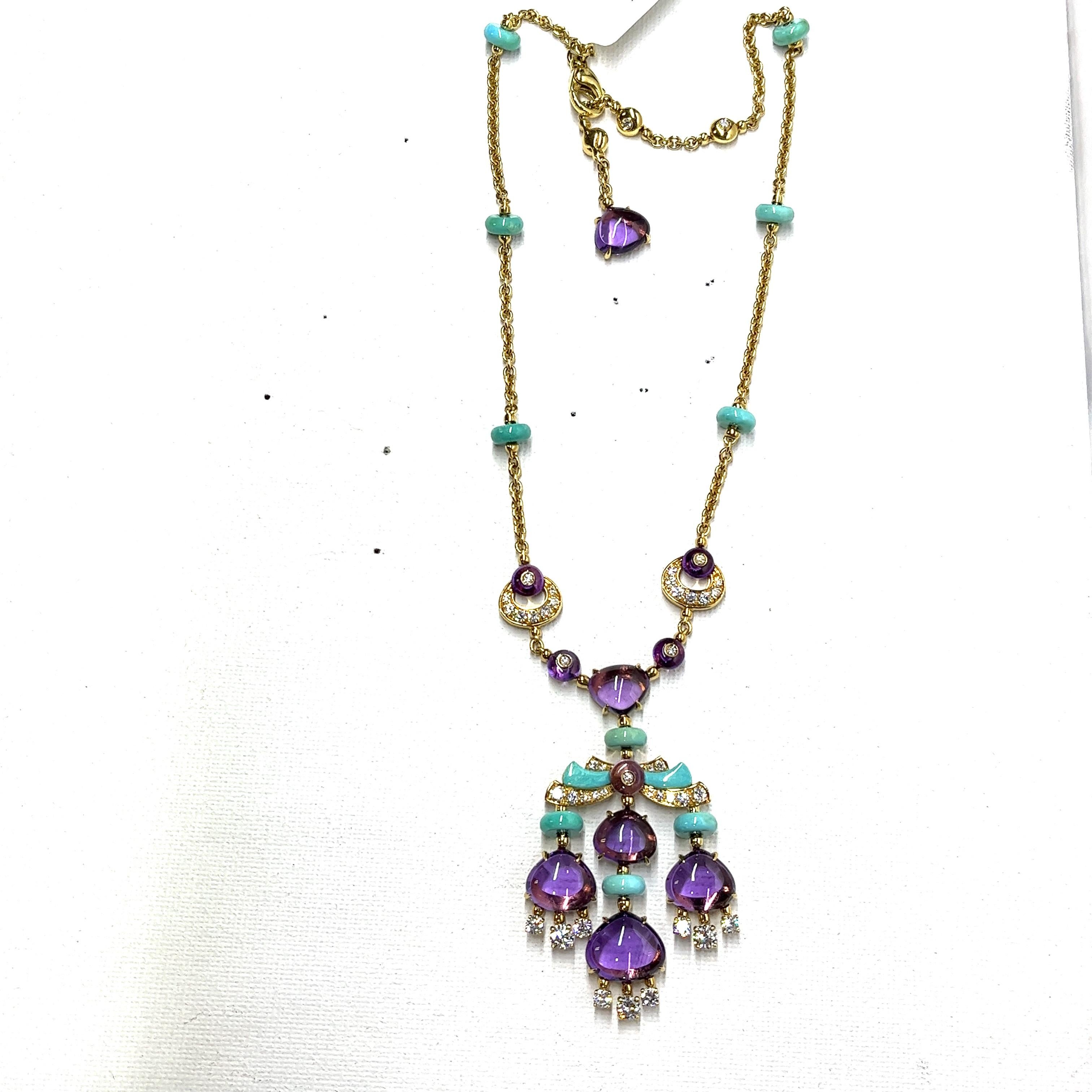 Bulgari Mediterranean Eden Diamant Amethyst & Türkis Halskette mit Ohrringen 10