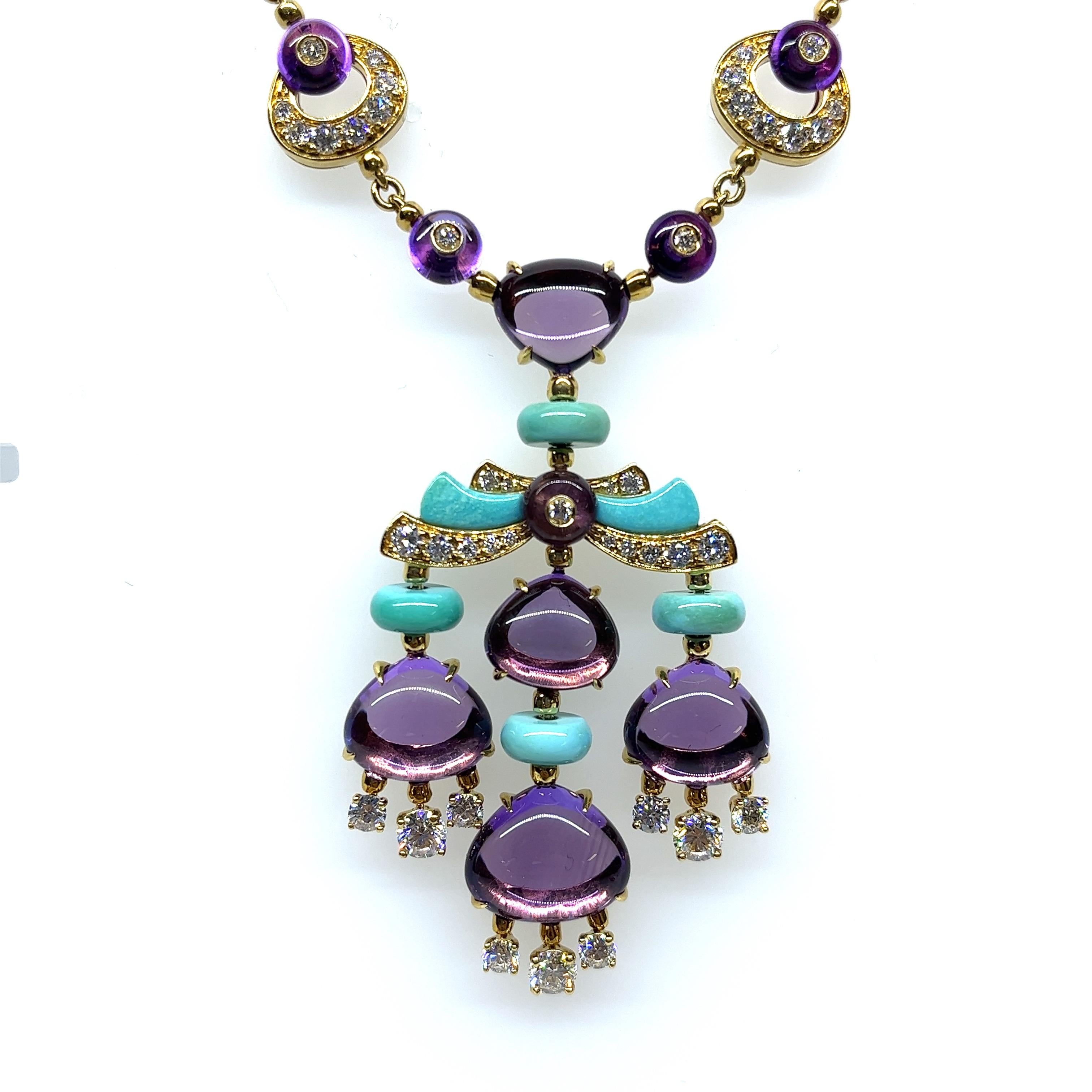 Bulgari Mediterranean Eden Diamond Amethyst & Turquoise Necklace with Earrings 10