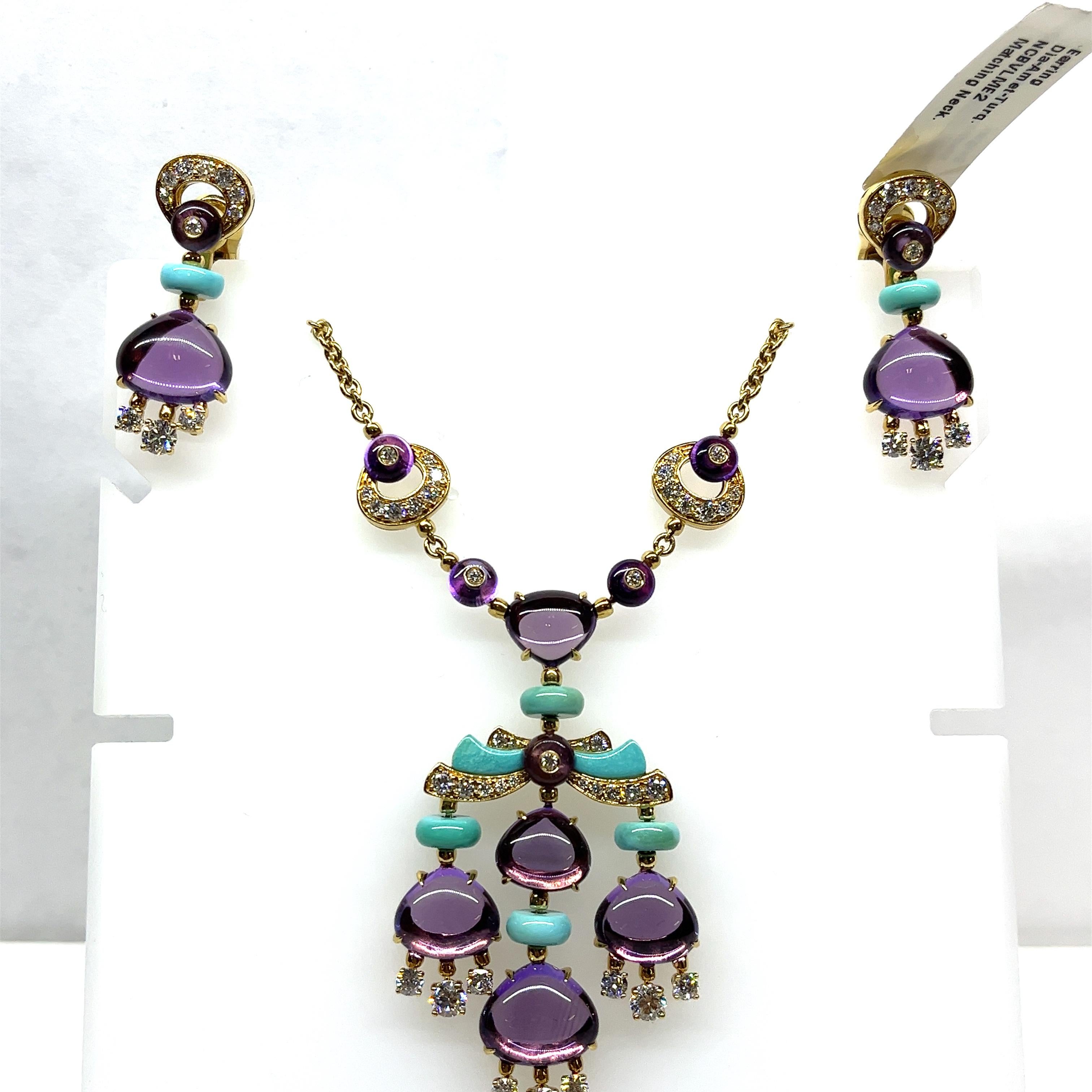 Bulgari Mediterranean Eden Diamond Amethyst & Turquoise Necklace with Earrings 11