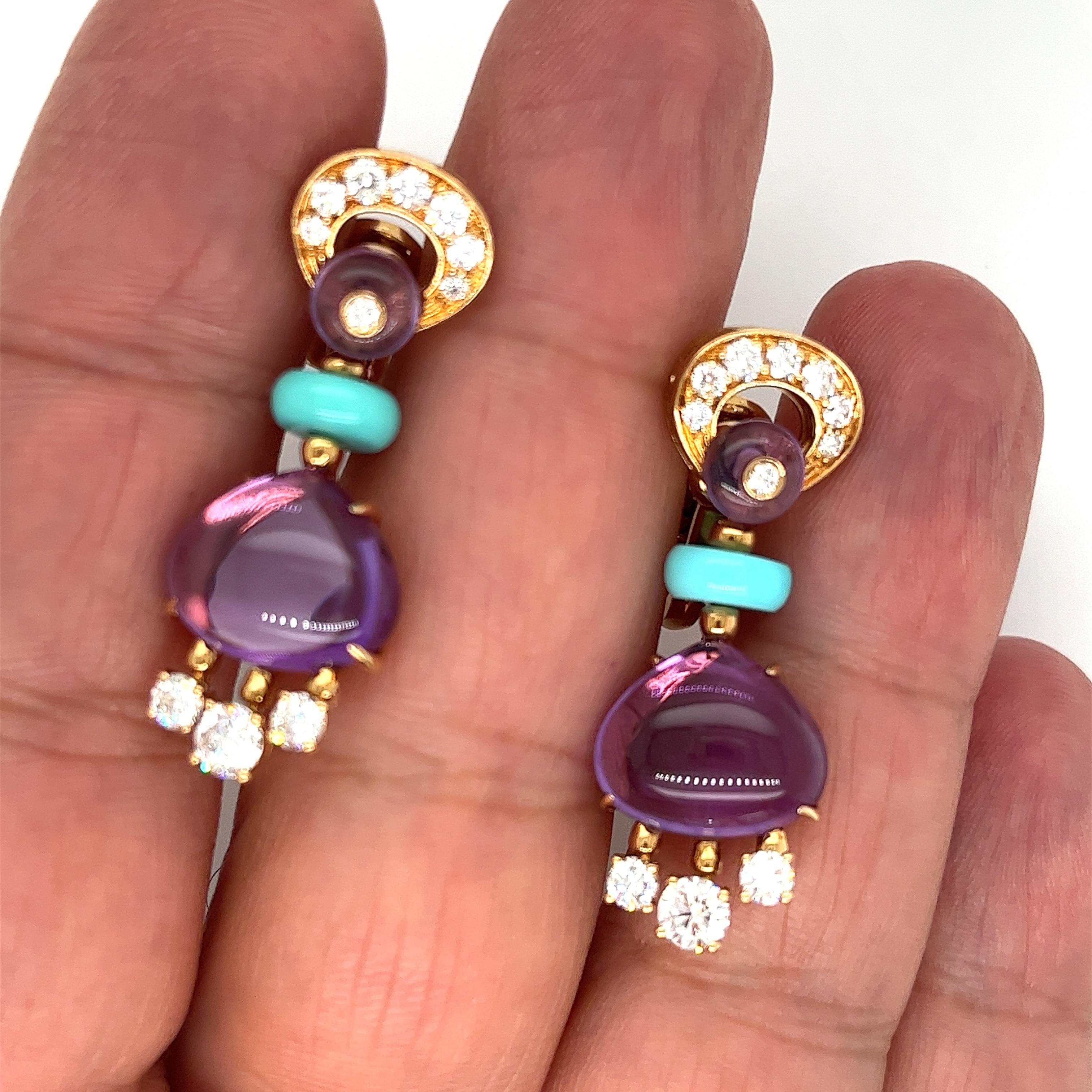 Brilliant Cut Bulgari Mediterranean Eden Diamond Amethyst & Turquoise Necklace with Earrings