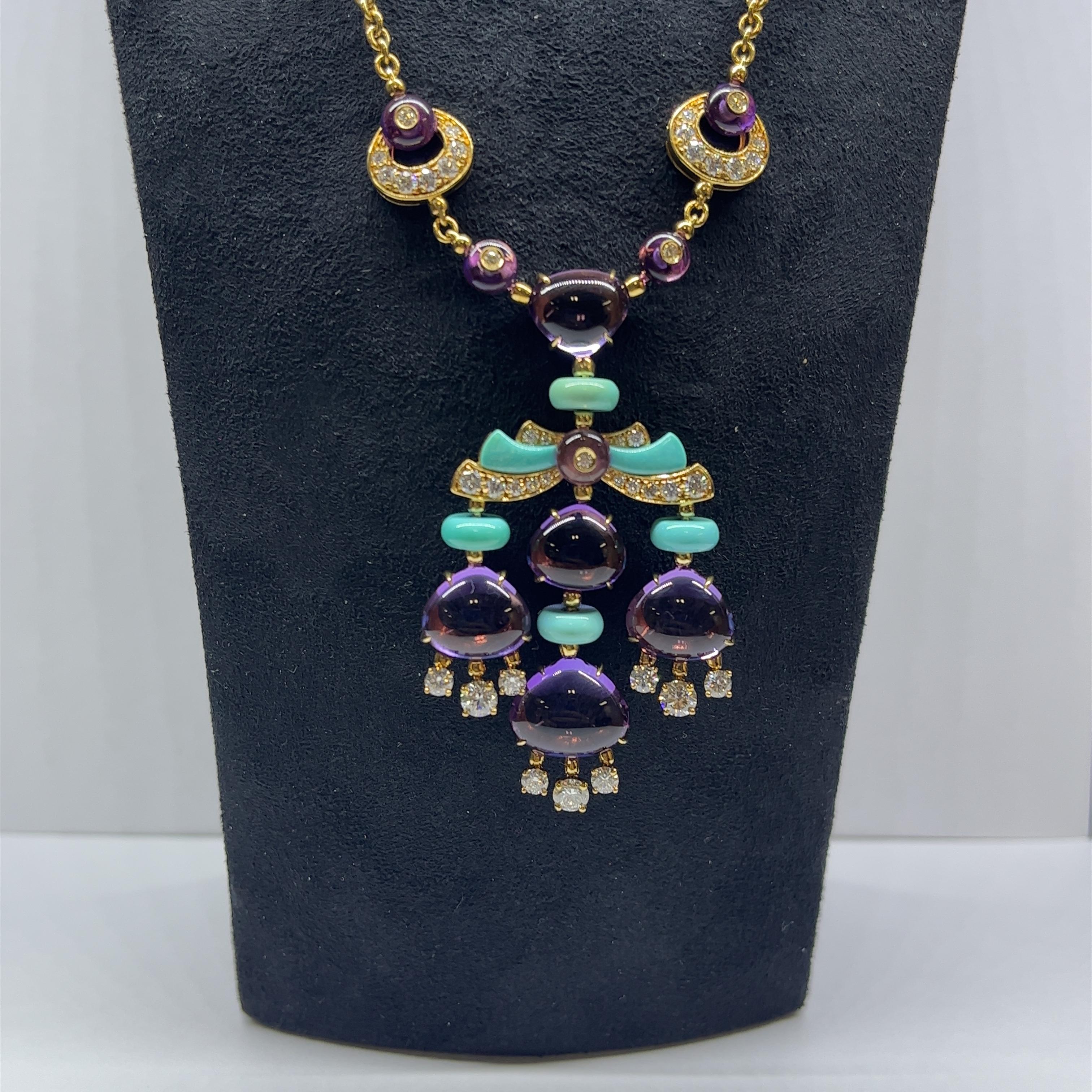 Women's Bulgari Mediterranean Eden Diamond Amethyst & Turquoise Necklace with Earrings