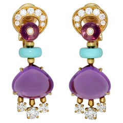 Bulgari Mediterranean Eden Diamond Amethyst Turquoise Yellow Gold Earrings