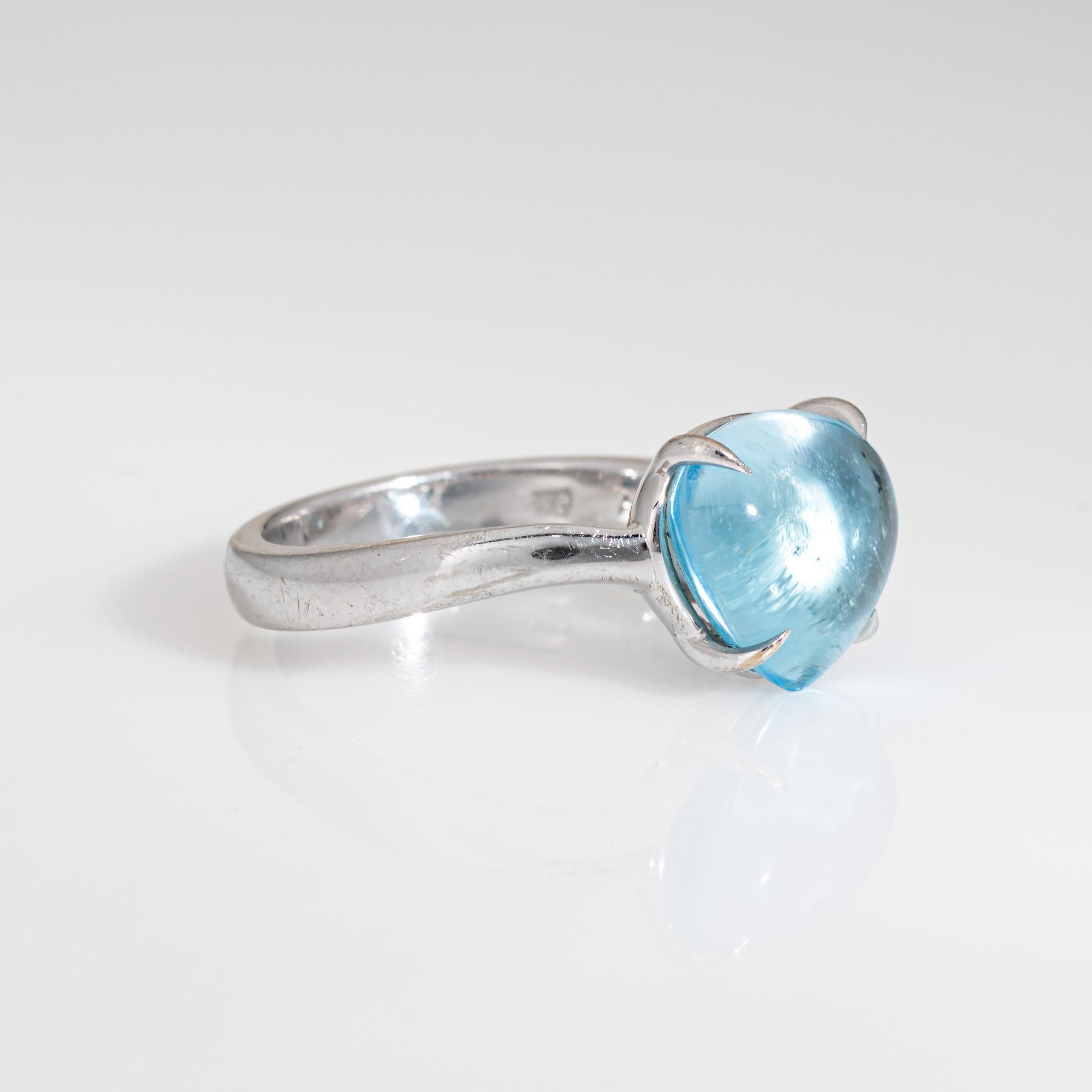 Cabochon Bulgari Mediterranean Eden Ring 18k White Gold Blue Topaz Sz 5 Estate Signed For Sale