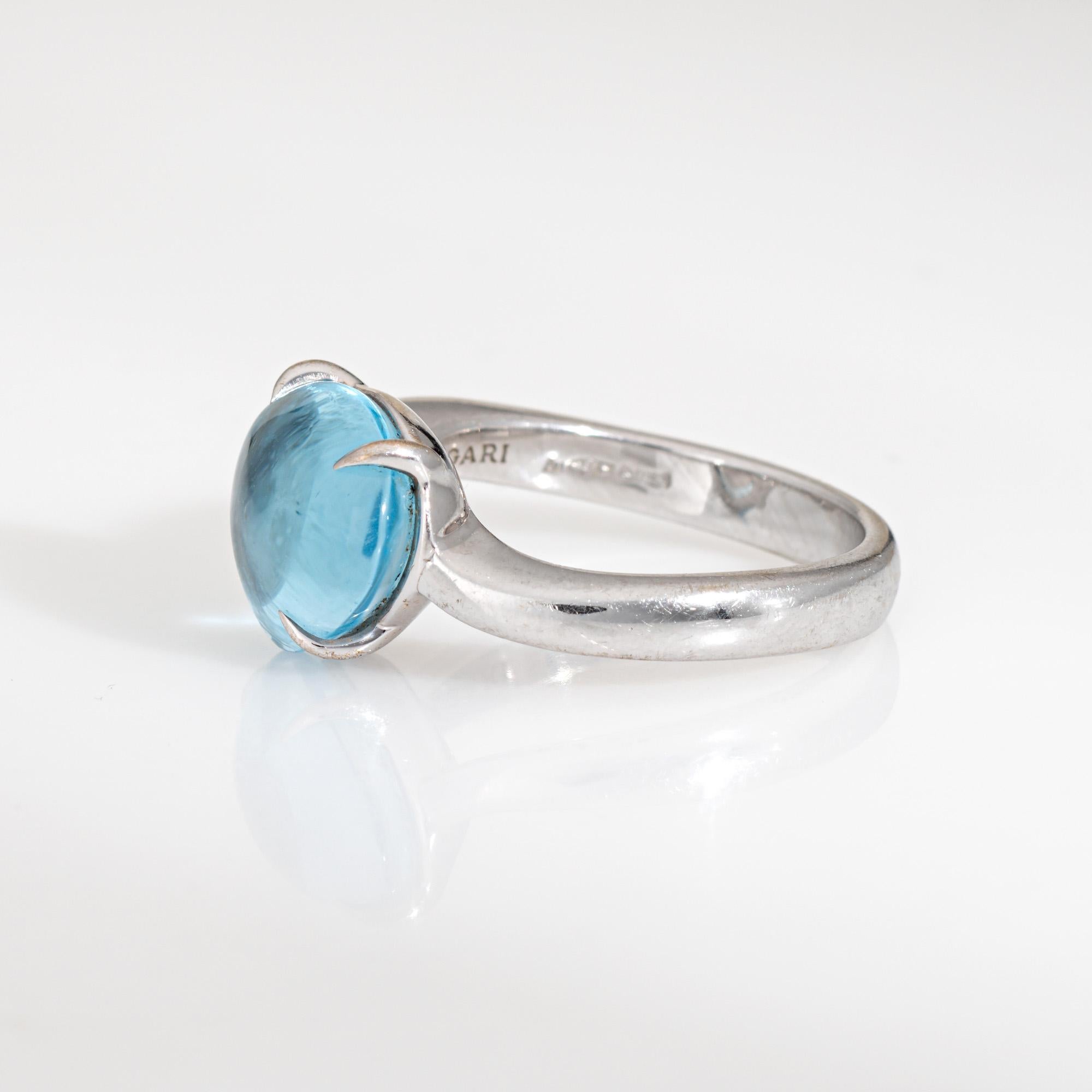 Bulgari Mediterranean Eden Ring 18k White Gold Blue Topaz Sz 5 Estate Signed In Good Condition For Sale In Torrance, CA
