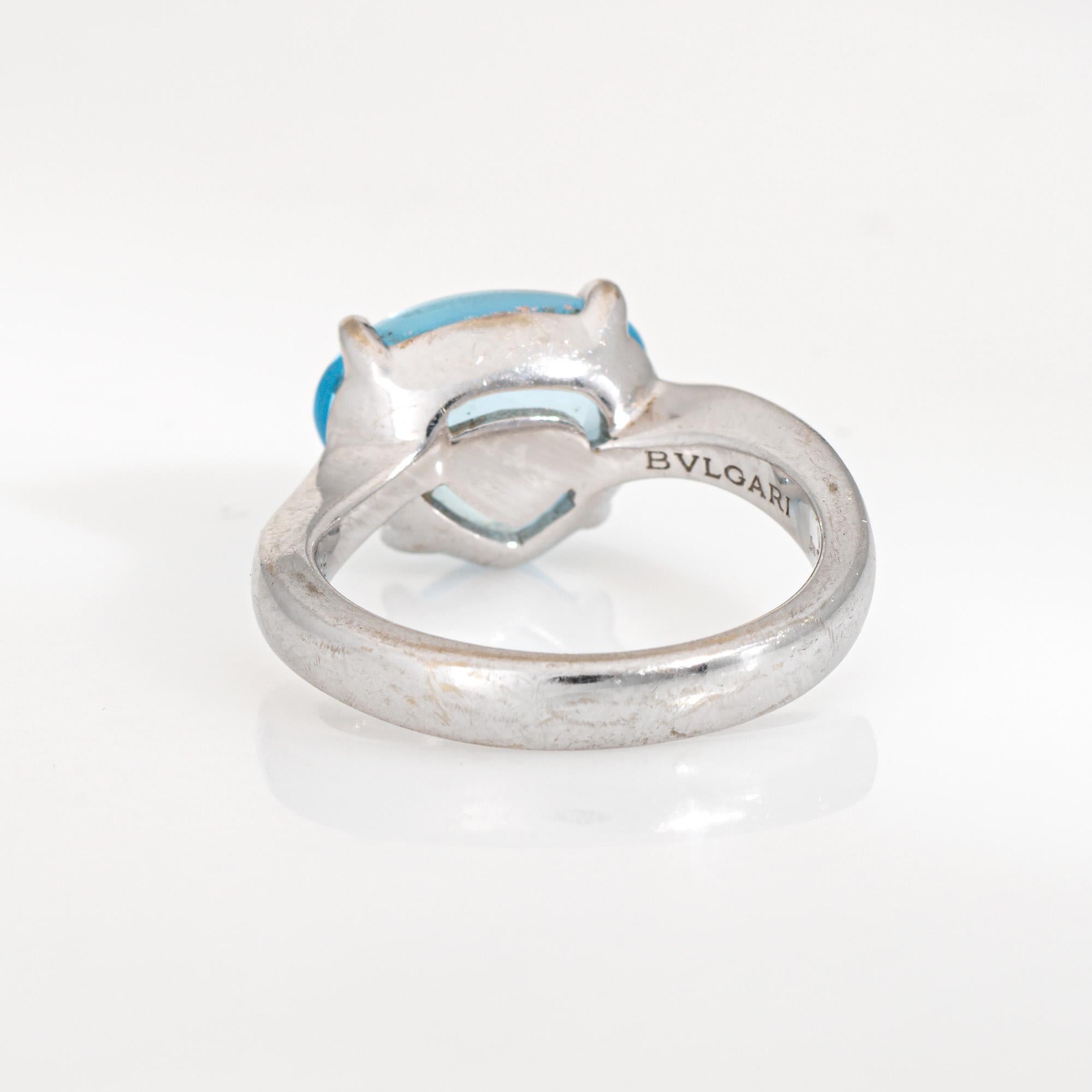 Women's Bulgari Mediterranean Eden Ring 18k White Gold Blue Topaz Sz 5 Estate Signed For Sale