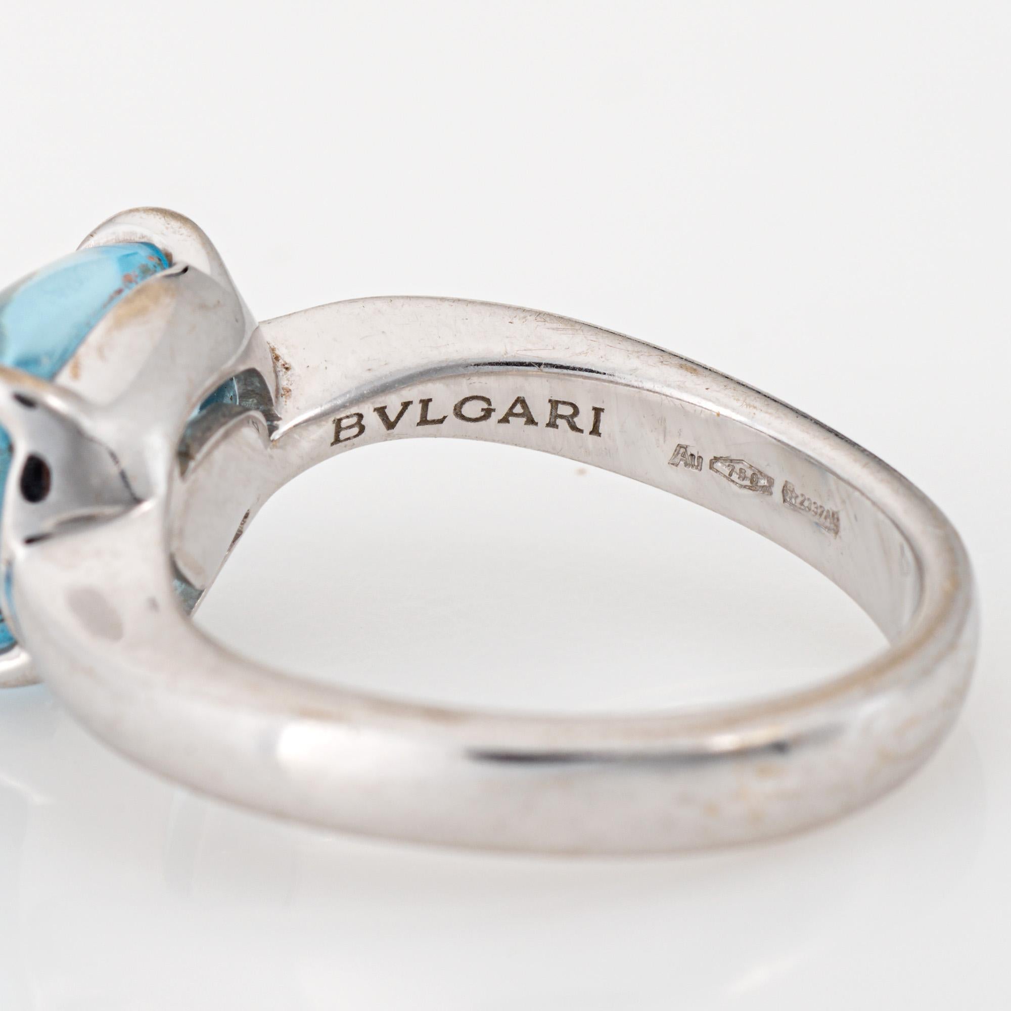 Bulgari Mediterranean Eden Ring 18k White Gold Blue Topaz Sz 5 Estate Signed For Sale 2