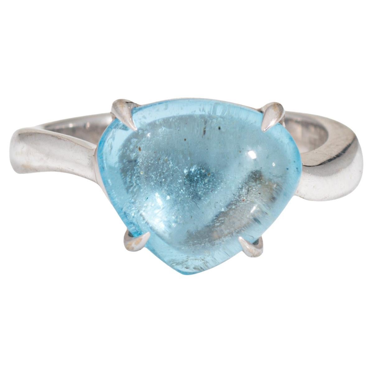 Bulgari Mediterranean Eden Ring 18k White Gold Blue Topaz Sz 5 Estate Signed