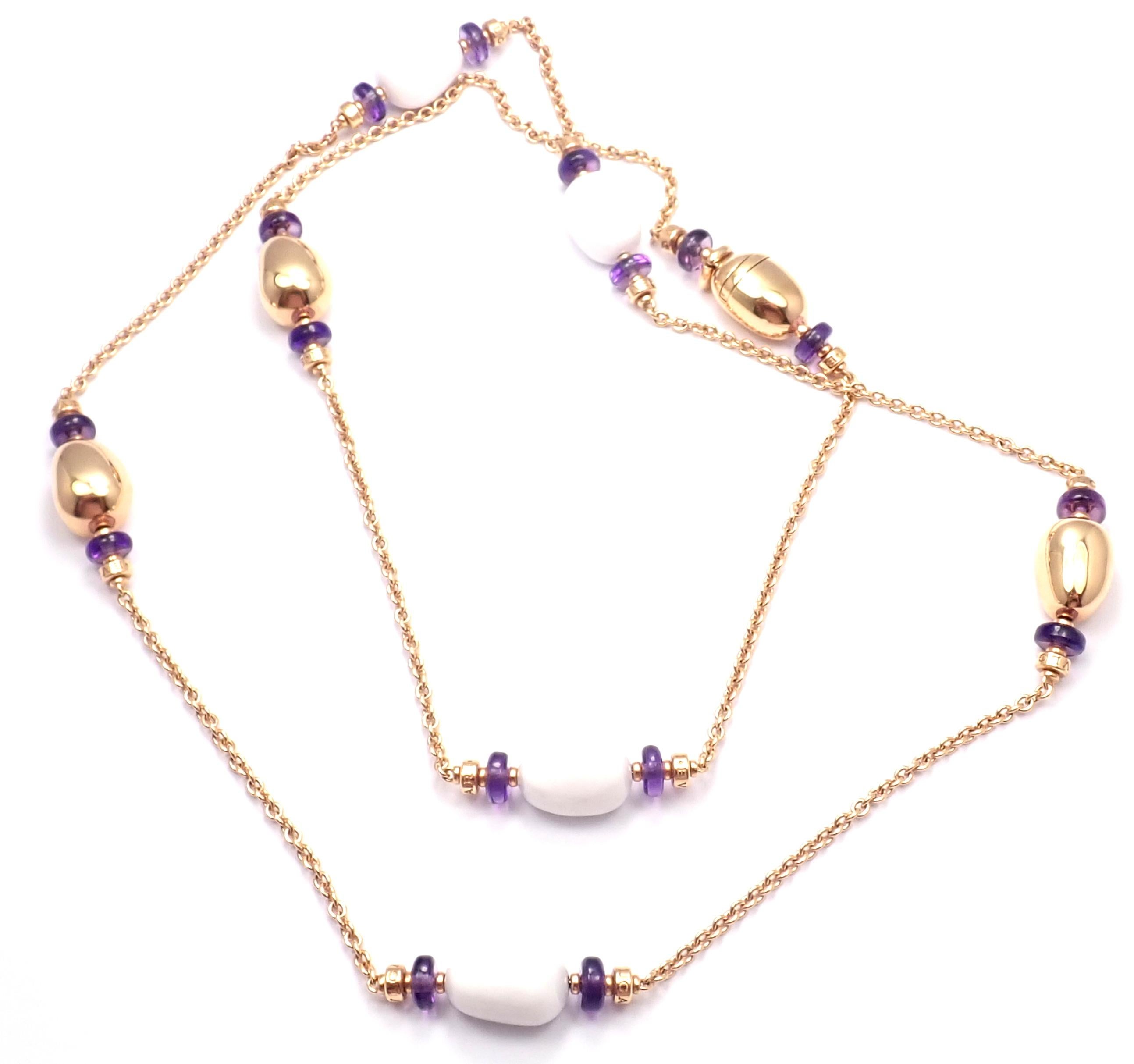 Bulgari Mediterranean Eden Sautoir Lange Halskette aus Roségold mit Amethyst-Keramik im Angebot 6