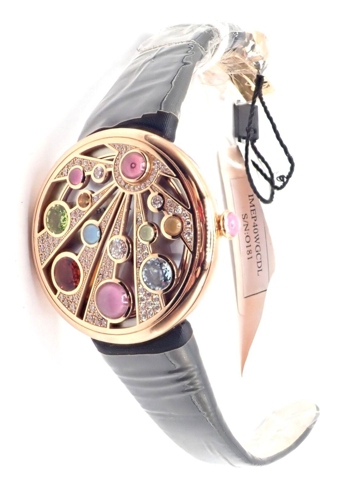 Brilliant Cut Bulgari Mediterranian Eden Diamond Color Stone Mother Of Pearl Rose Gold Watch For Sale
