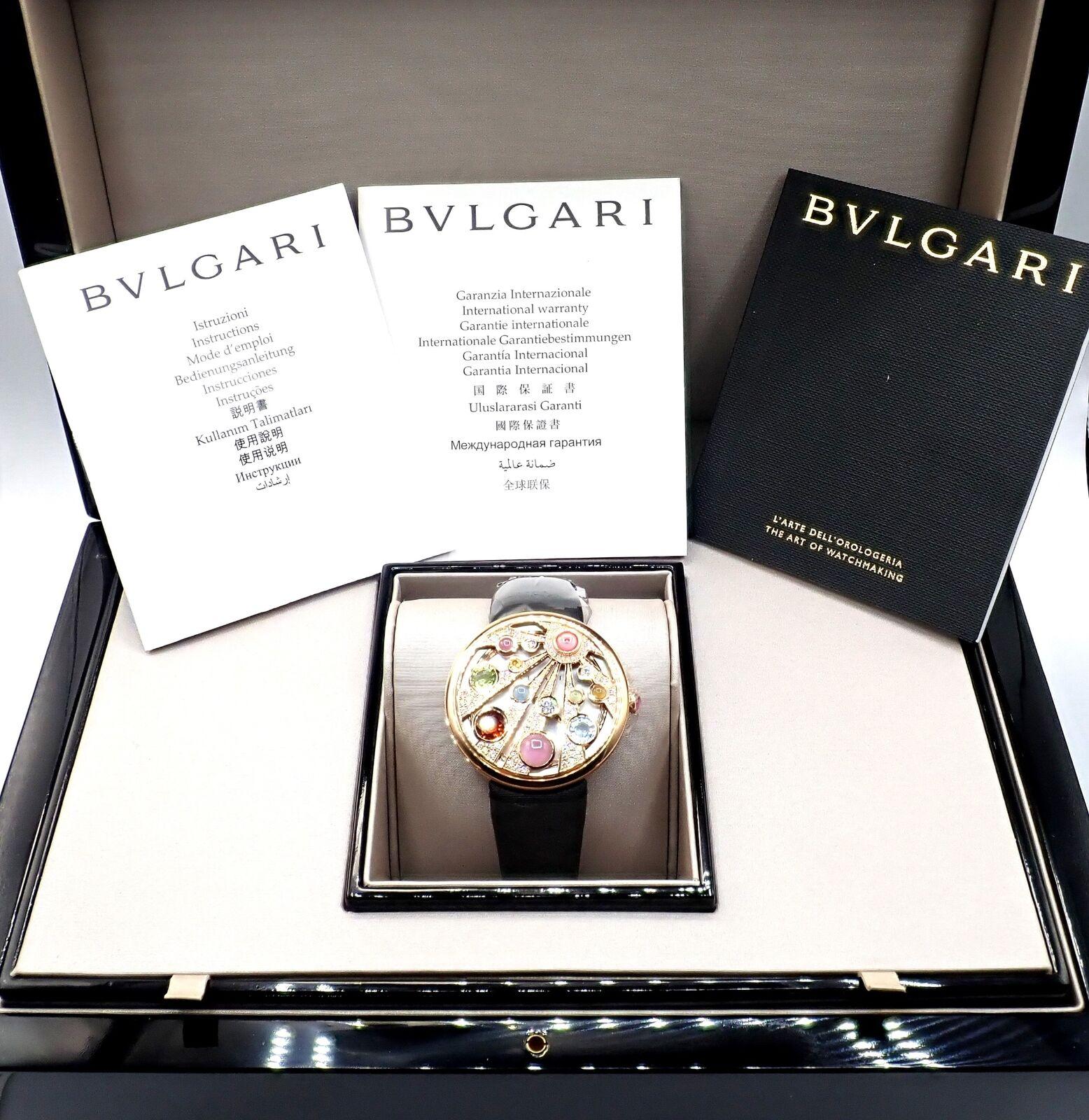 Bulgari Mediterranian Eden Diamond Color Stone Mother Of Pearl Rose Gold Watch In New Condition For Sale In Holland, PA