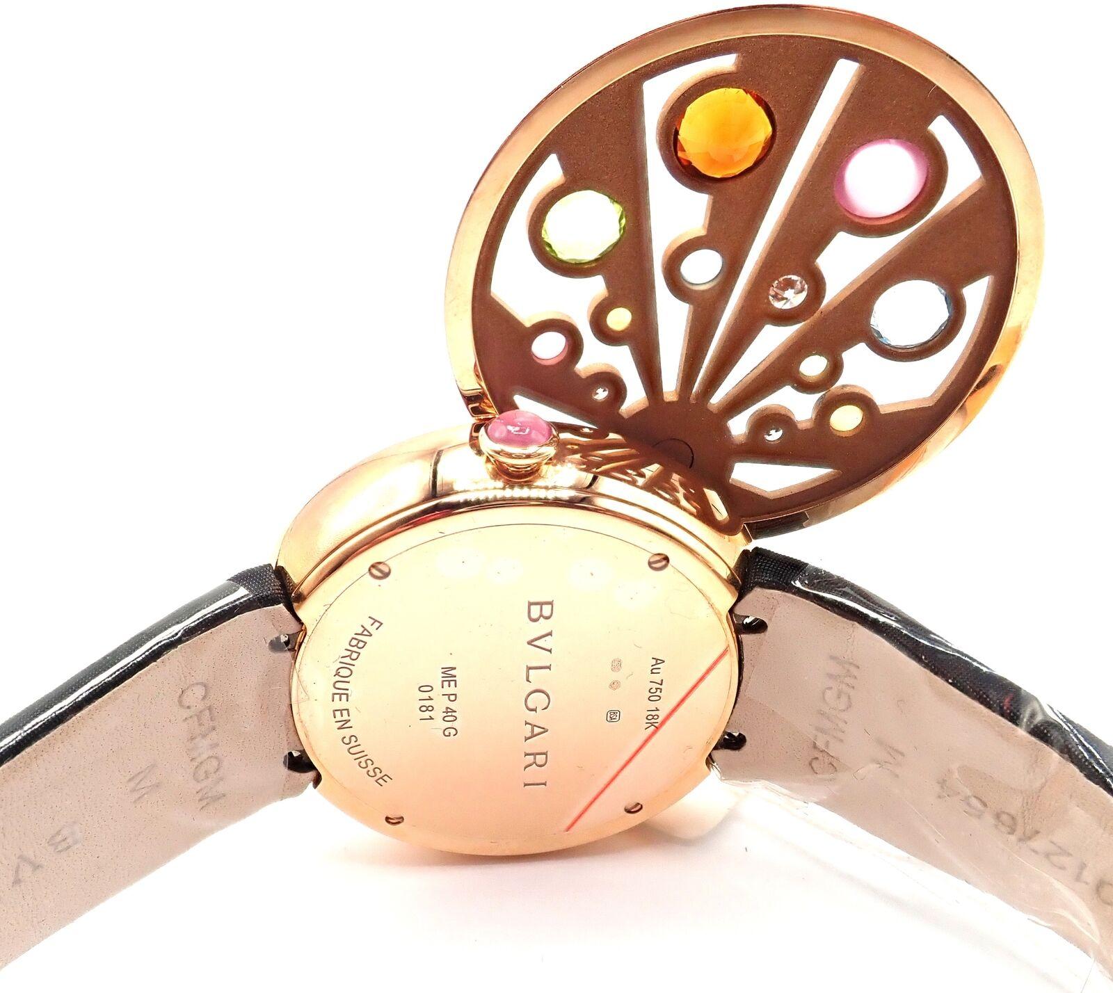 Women's or Men's Bulgari Mediterranian Eden Diamond Color Stone Mother Of Pearl Rose Gold Watch For Sale