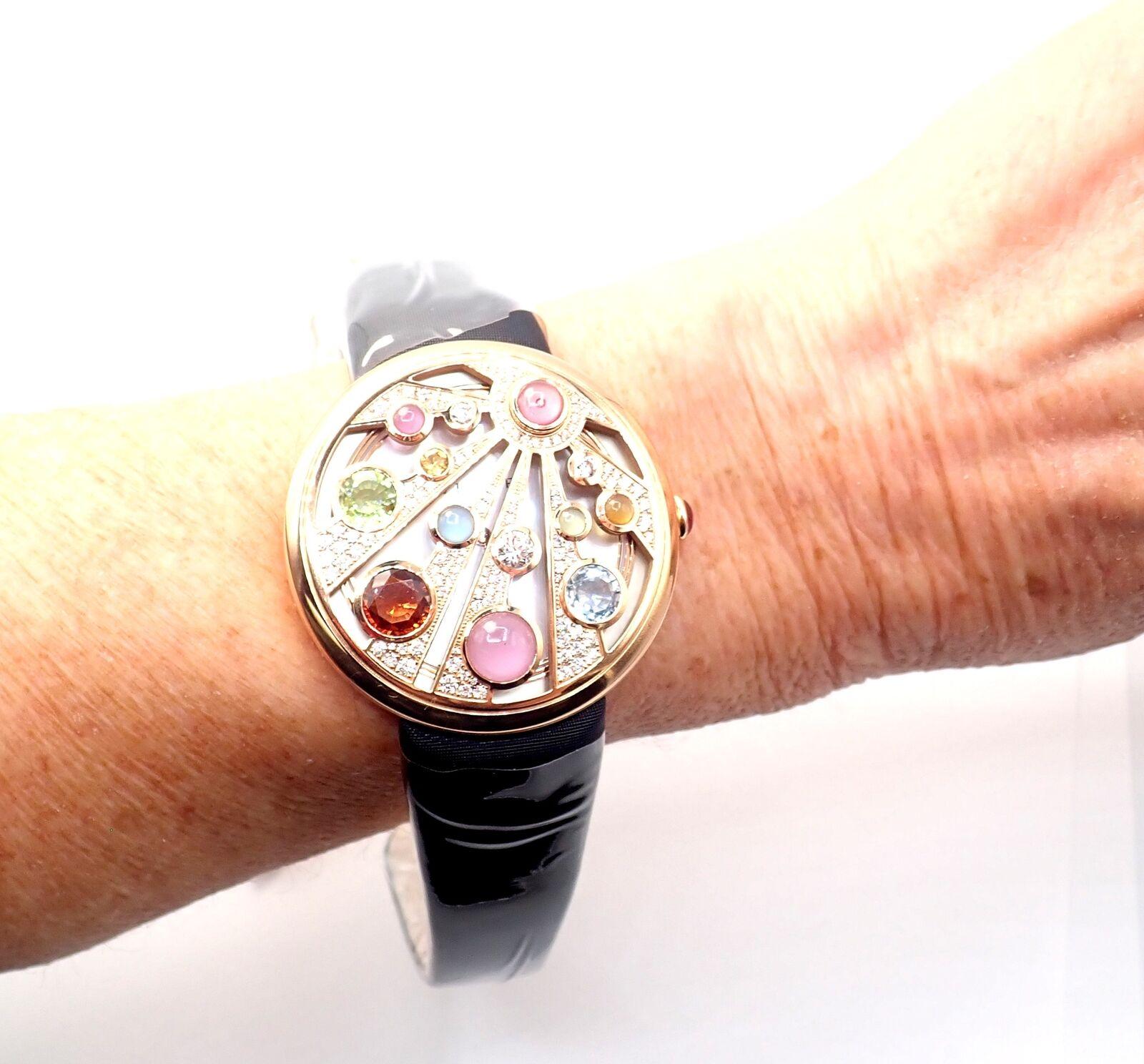 Bulgari Mediterranian Eden Diamond Color Stone Mother Of Pearl Rose Gold Watch For Sale 1