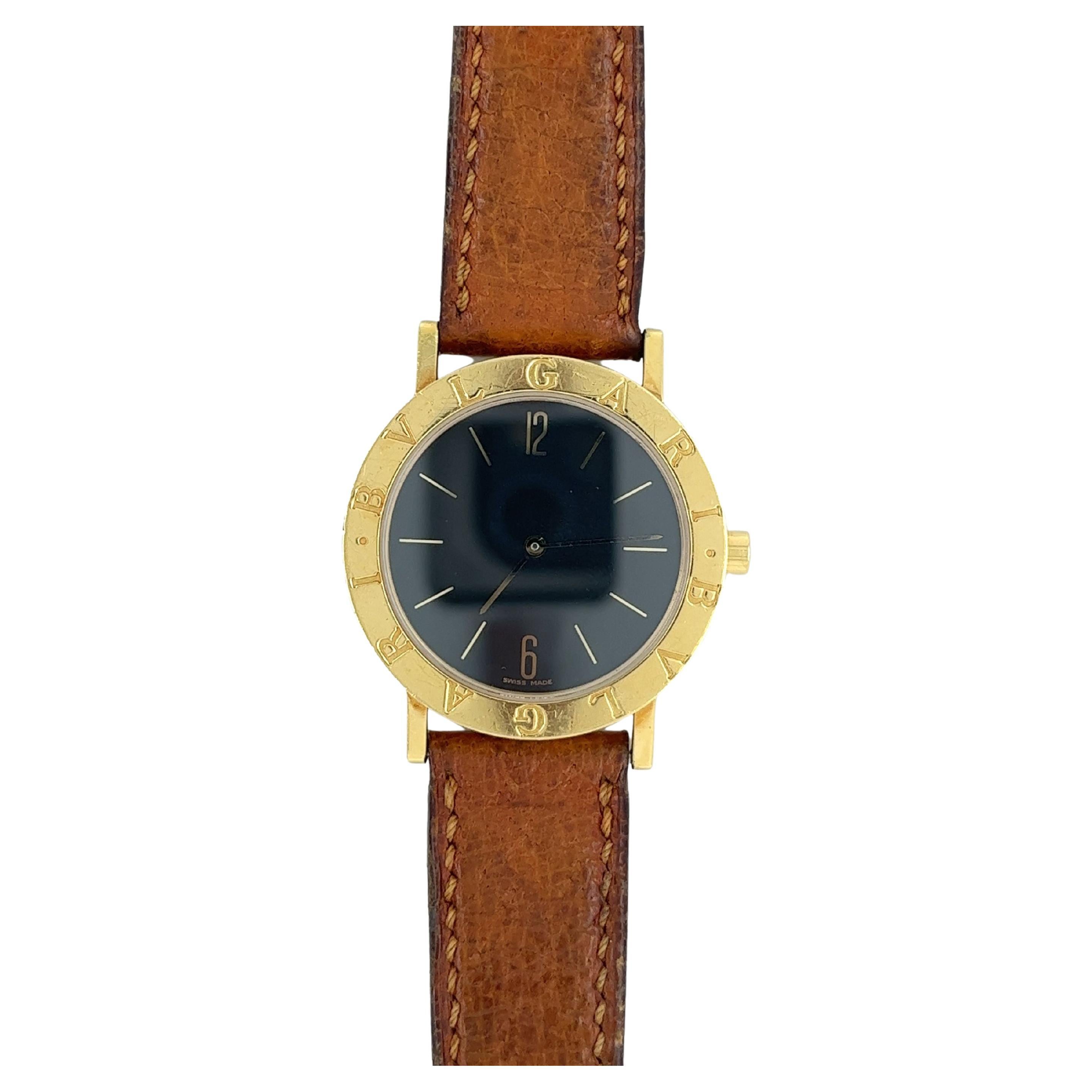 Bulgari Mens 33mm Watch in 18K Yellow Gold in Brown Leather Strap  Ref. BB30 GI For Sale
