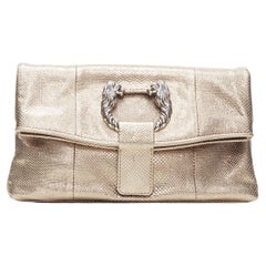 BULGARI metallic gold leather silver buckle fold over shoulder chain clutch bag