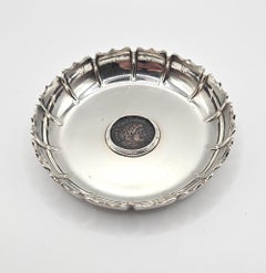 Bulgari Mid Century 950 Silver Scalloped Dish With Ancient Coin, Italy, c. 1970
