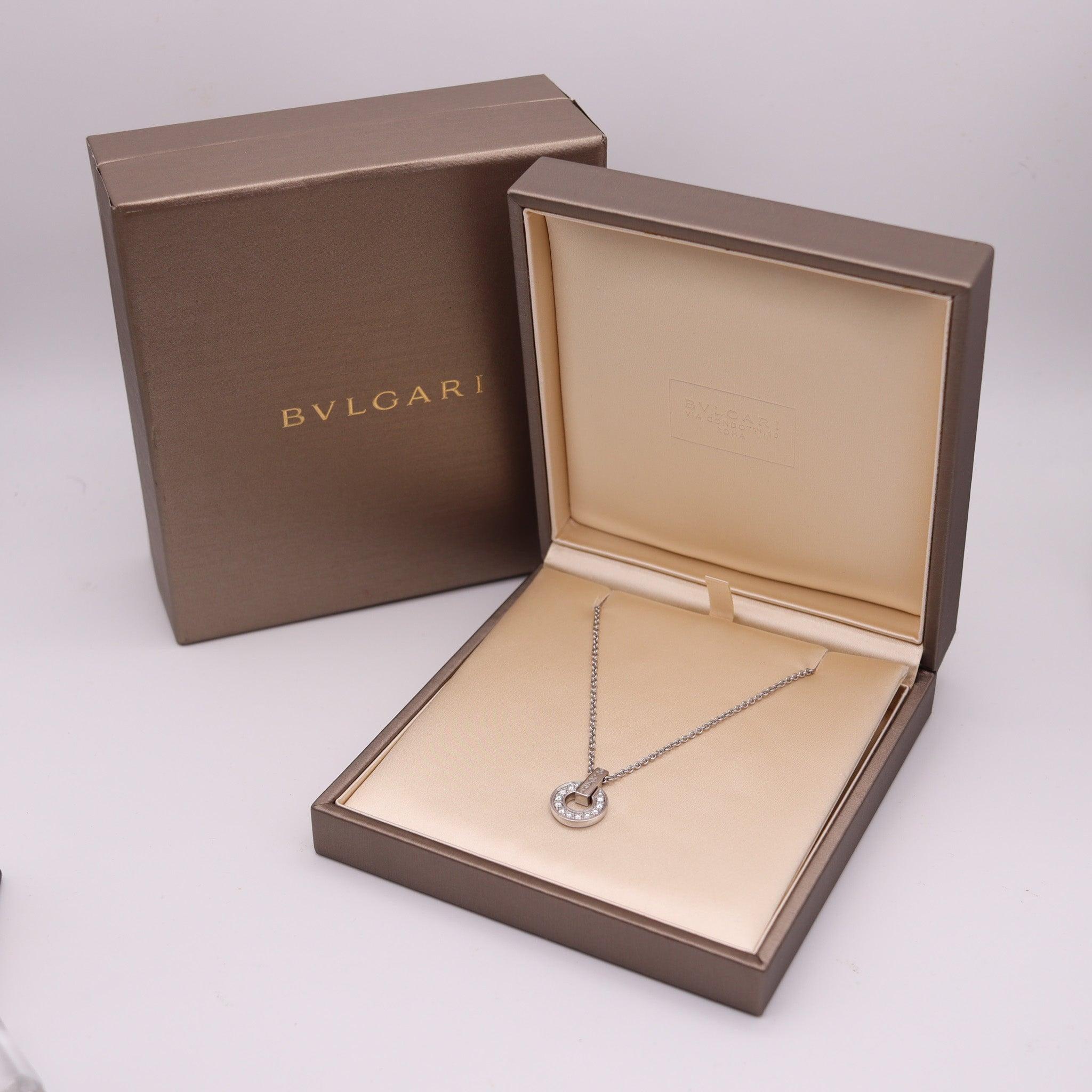 Modern BULGARI Milano Bvlgari-Bvlgari Pendant Necklace 18Kt White Gold and VS Diamonds For Sale